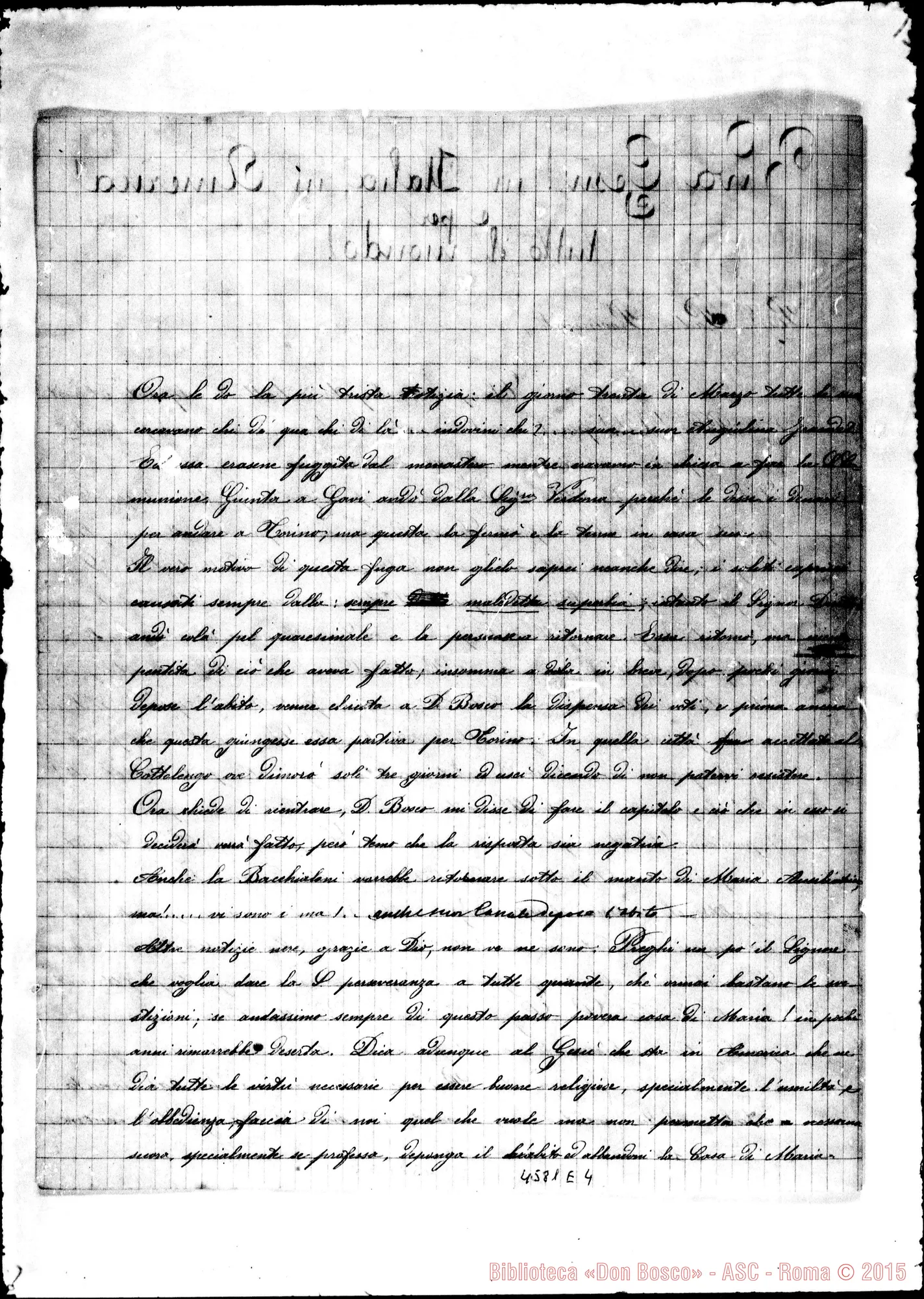 Fotogramma E 4 — M. Mazzarello-D. Cagliero. Mornese, 5-04-1876. Ms. allogr.