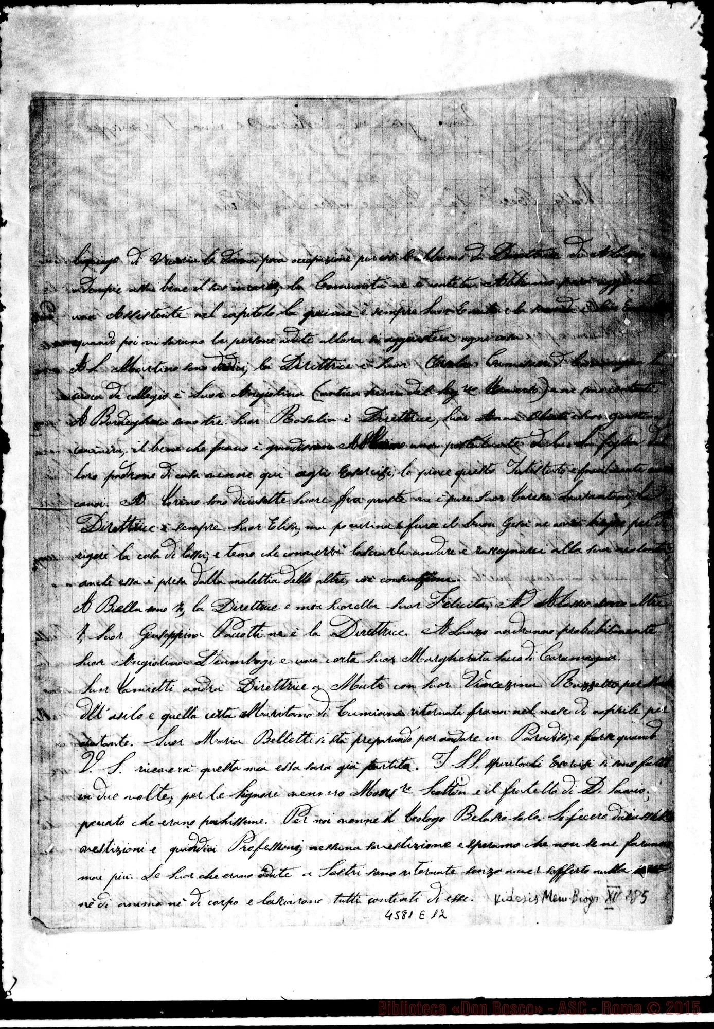 Fotogramma E 12 — M. Mazzarello-D. Cagliero. Novembre 1876. Ms. autogr.. Seguono: lett. di D. Costamagna e di Sr. Emilia Mosca A D. Cagliero