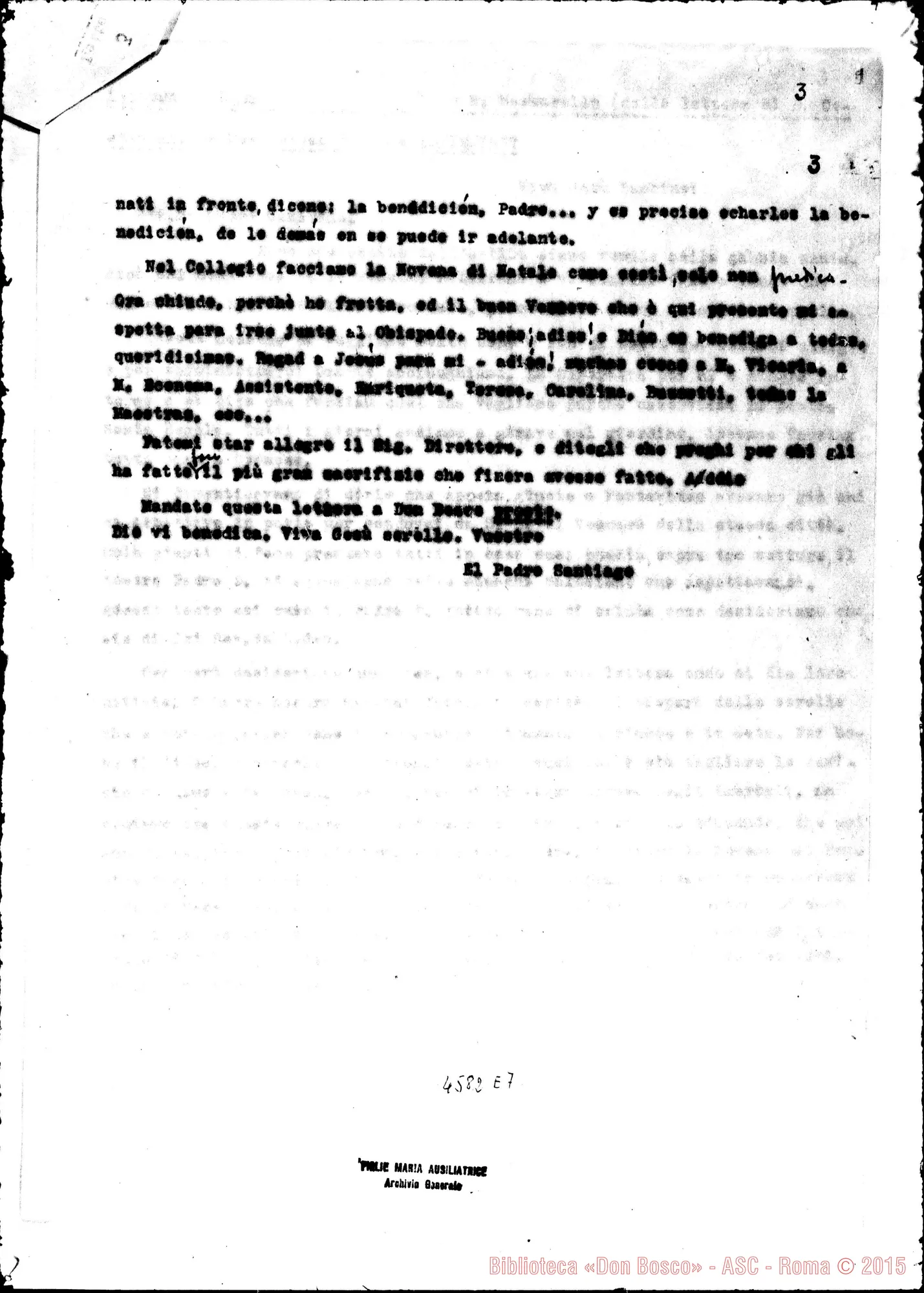 Fotogramma E 7 — D. Costamagna-M. Mazzarello. Montevideo, 18-12-1877. All. trascrizione. Segue lett. delle Suore di Montevideo alla Madre
