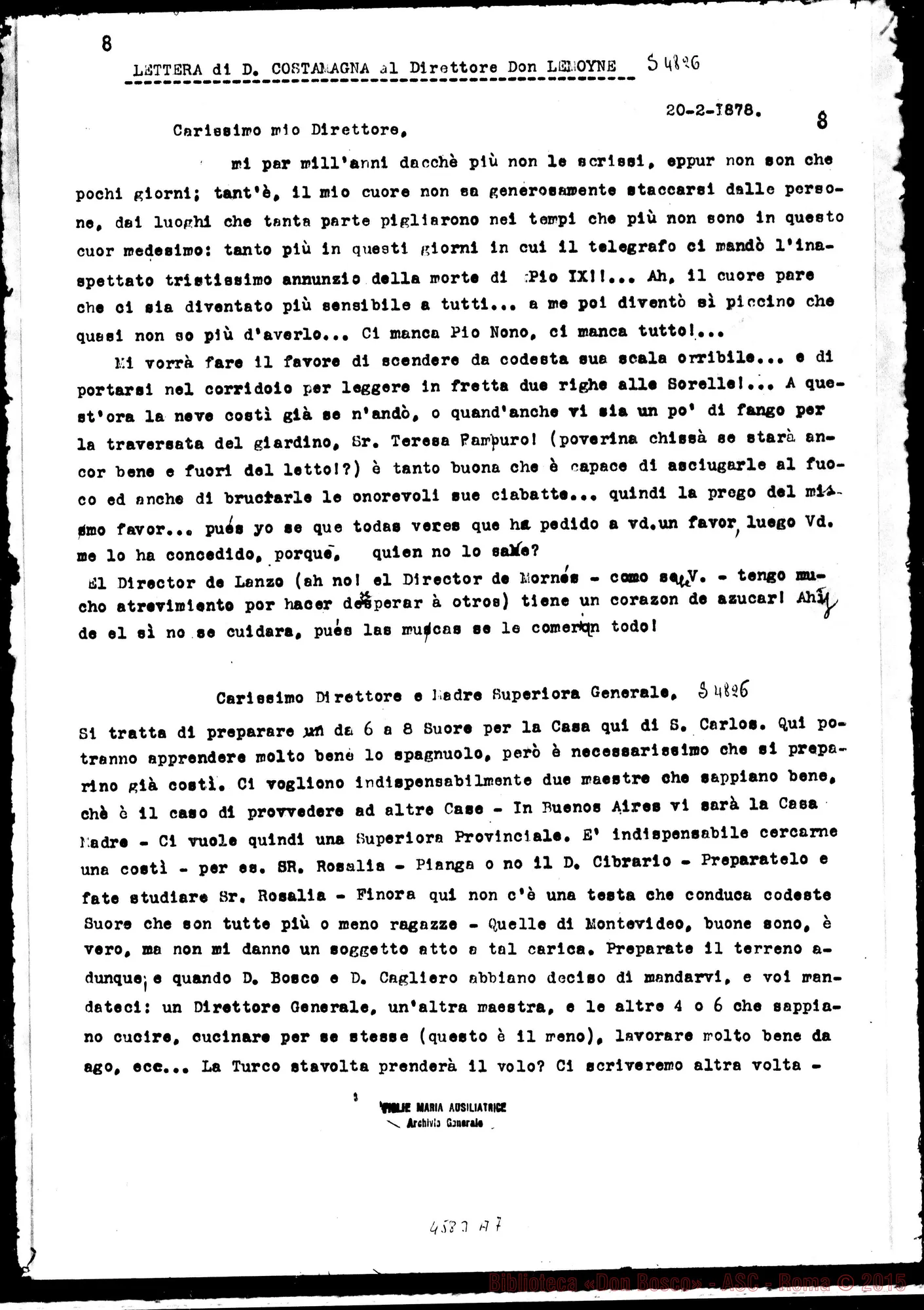 Fotogramma A 7 — D. Costamagna-M. Mazzarello, Direttore E Suore, il 20-02-1878. All. trascrizione