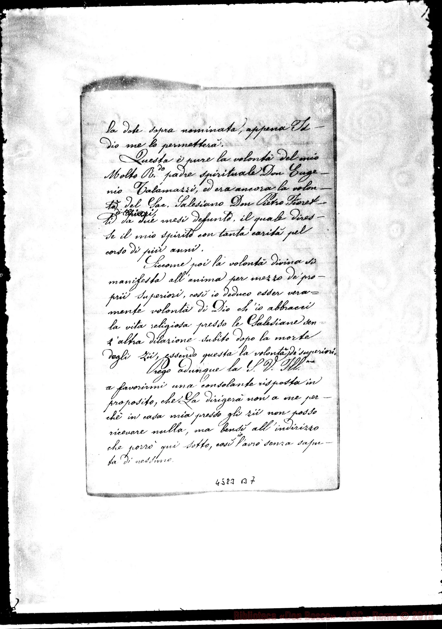 Fotogramma B 7 — Arici Teodora. Calcio, 11-12-1882. Per ingresso nelle Visitandine