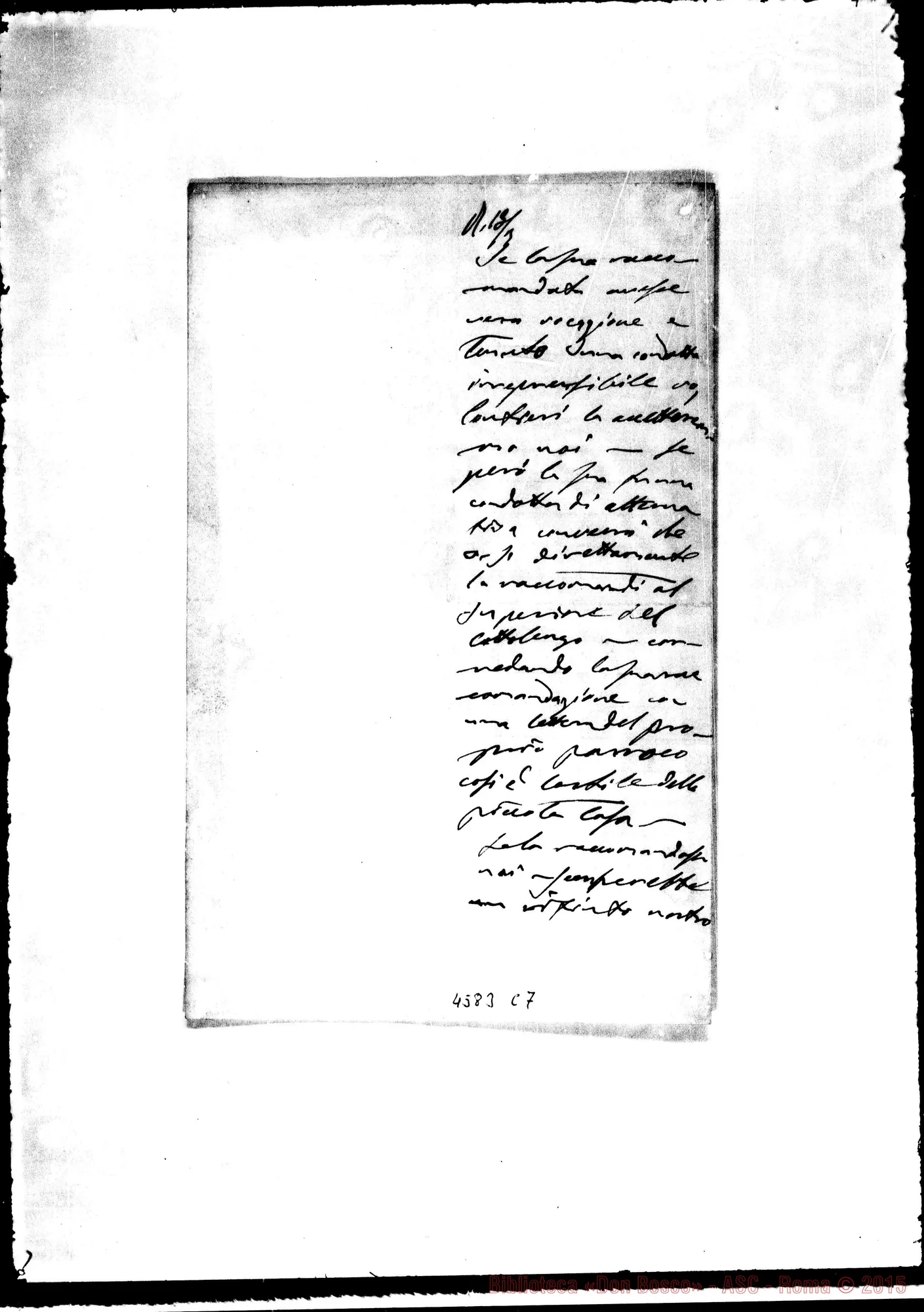Fotogramma C 7 — Barbieri Antonio, sac. della Missione. Piacenza, 9-03-1883. Ingresso in Congregazione