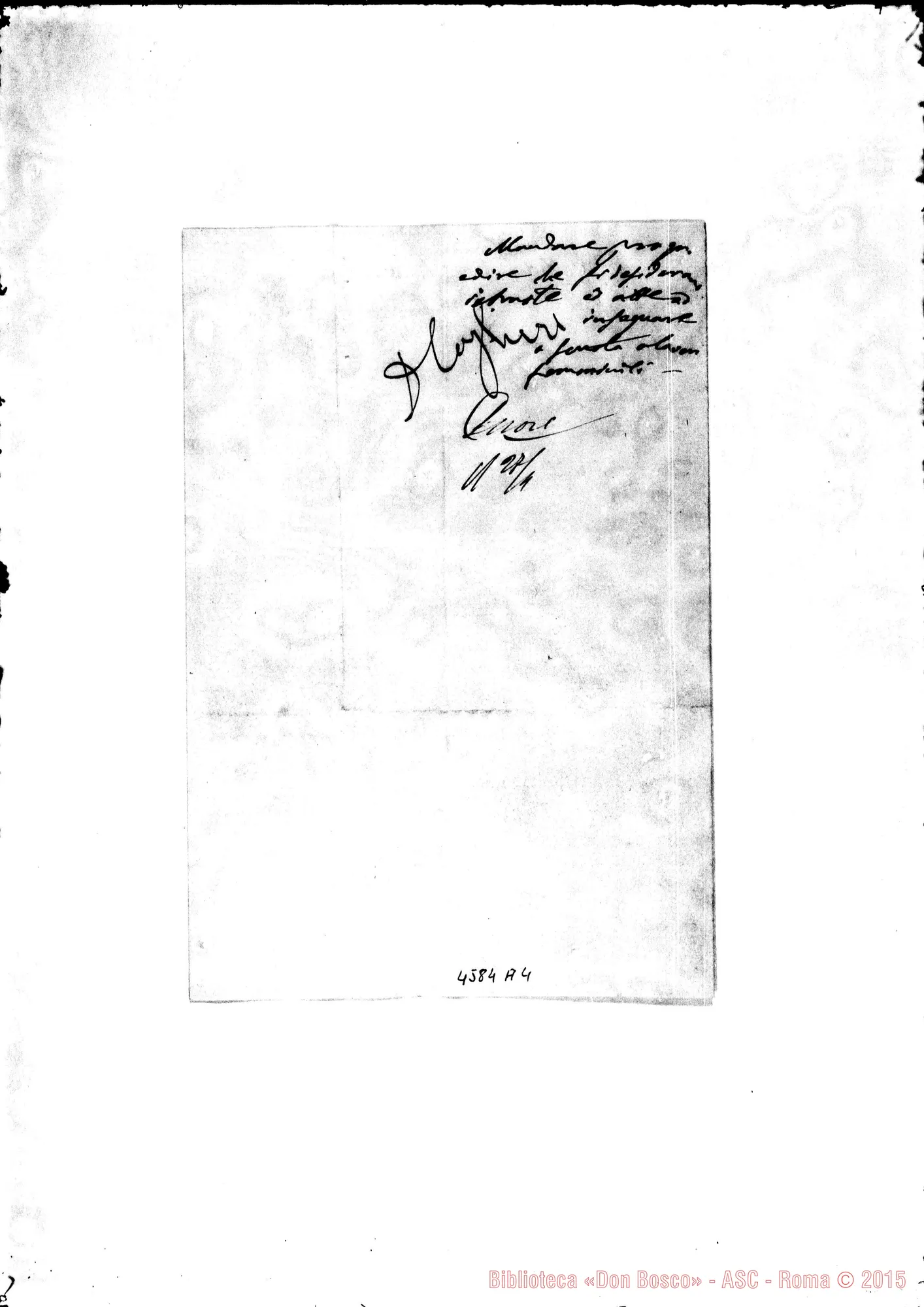 Fotogramma A 4 — Casagrande Pietro, sac. Civezzano (Trento), 25-11-1883. Informazione per ammissione nelle F.M.A.