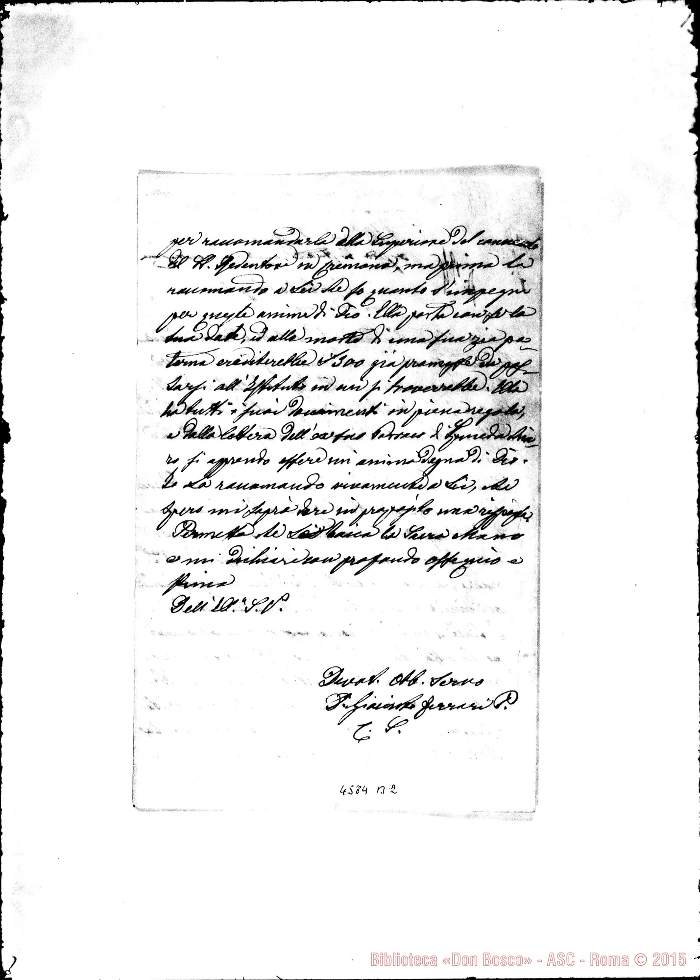 Fotogramma B 2 — Ferrari Giacinto, sac. S. Cataldo, 16-05-1883. Domanda di ammissione nelle F.M.A.