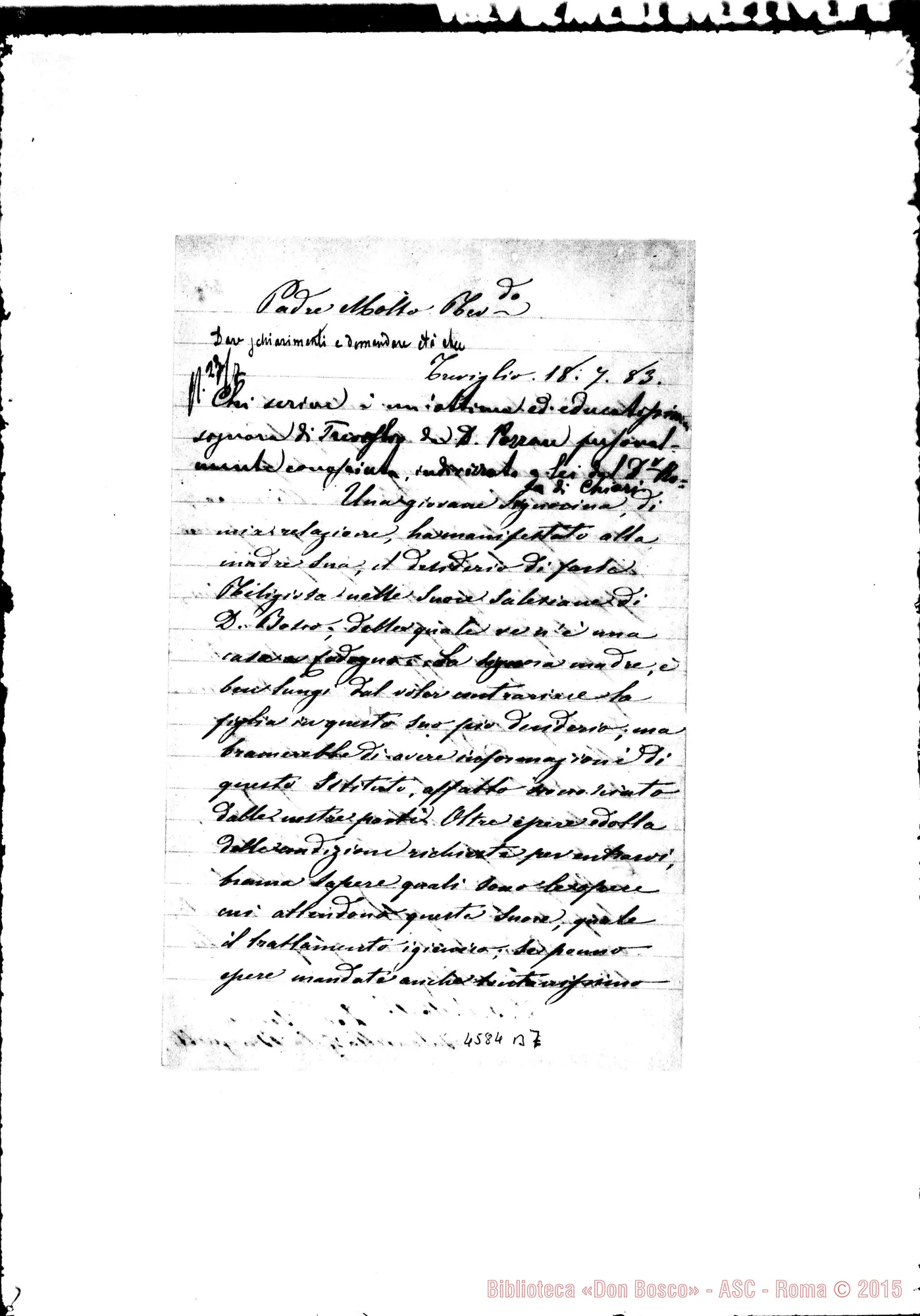 Fotogramma B 7 — Gola Brugnetti Antonietta. Treviglio, 18-07-1883. Informazione per farsi F.M.A.