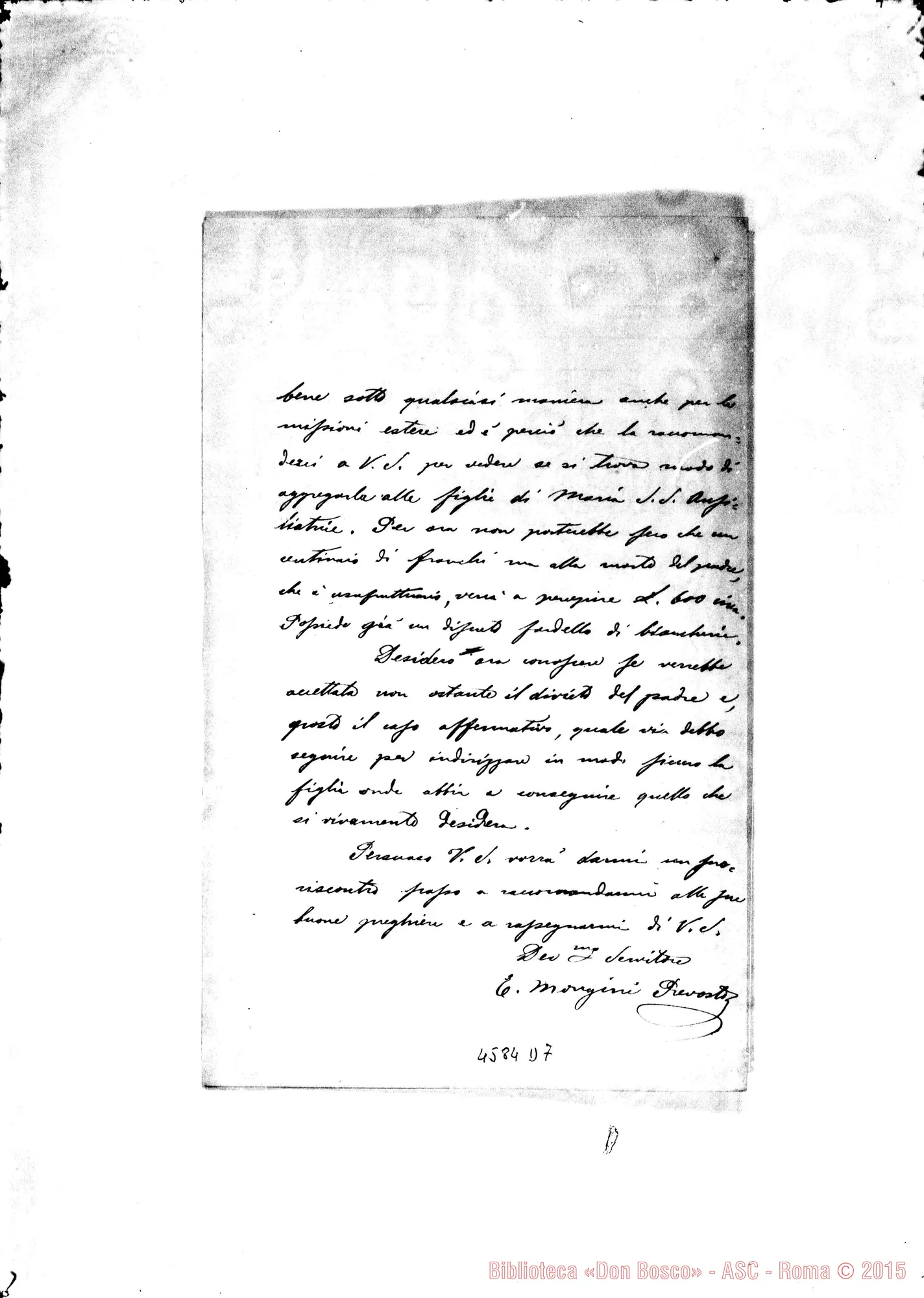 Fotogramma D 7 — Mongini Eugenio, sac. Borgo Ticino, 1-05-1883. Ammissione nelle F.M.A.