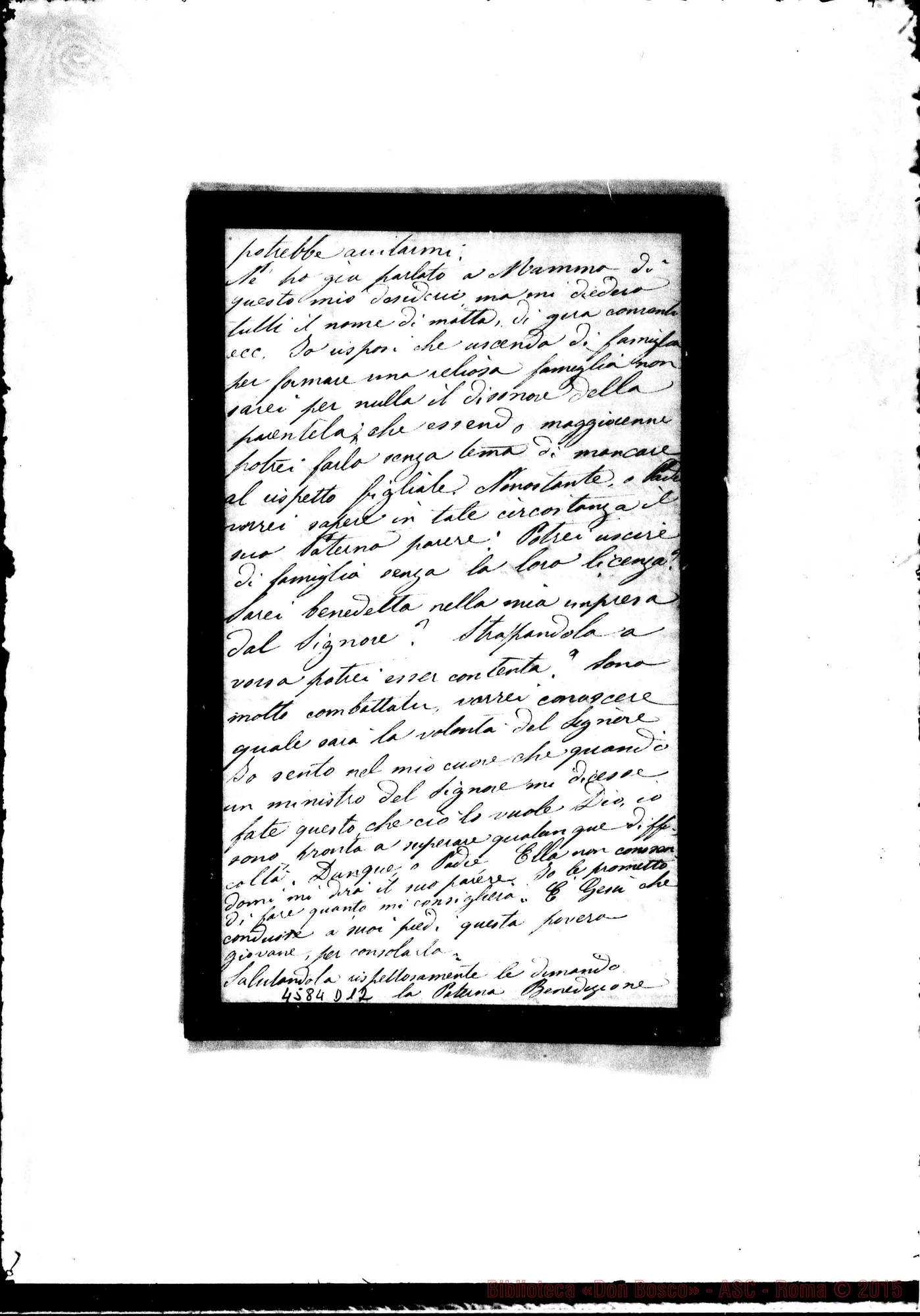 Fotogramma D 12 — Mosso Maria. Genova, febbr. 1883. Consigli per fondare Congregazione