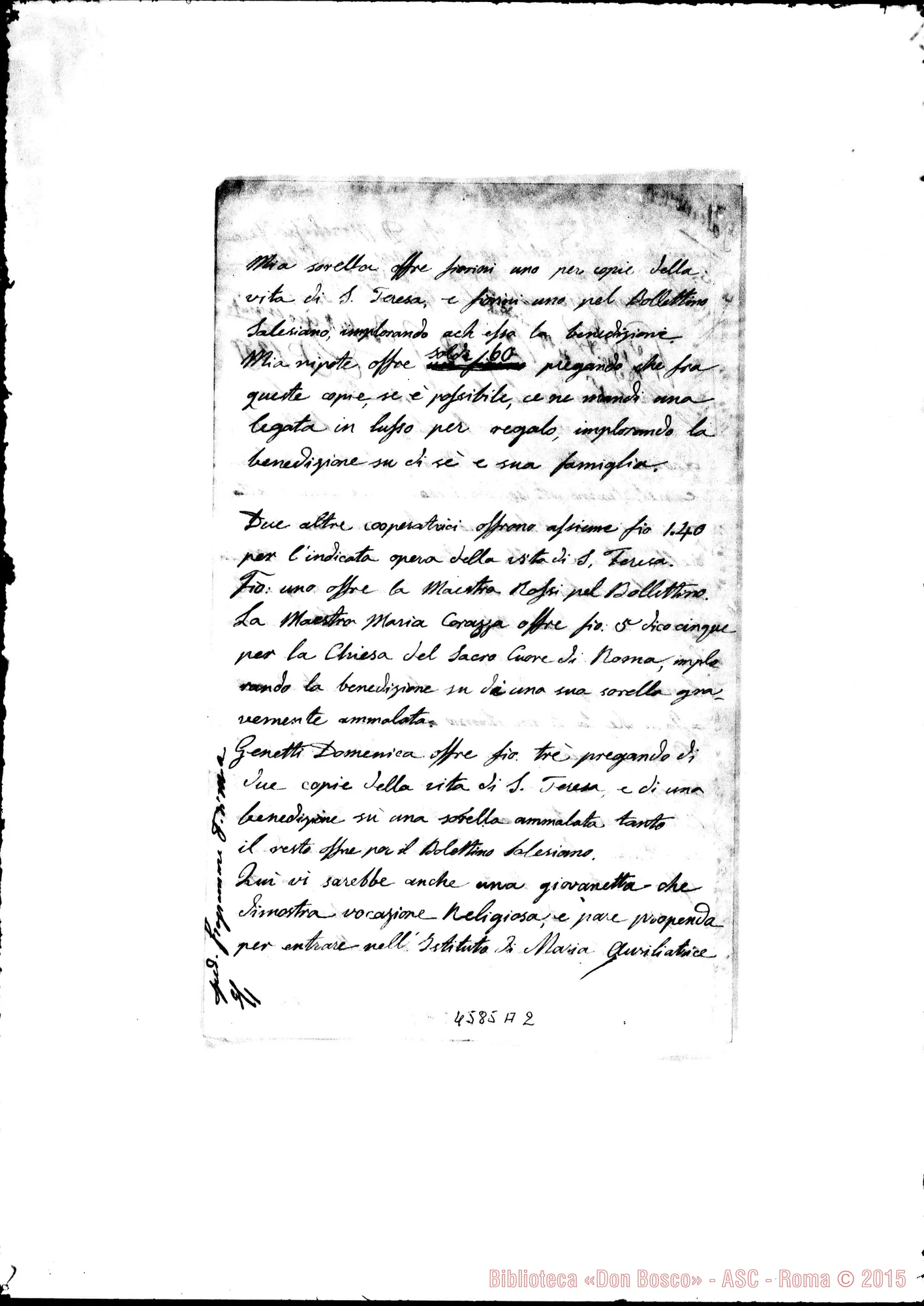 Fotogramma A 2 — Paternoster Giovanni Battista, sac. Castelfondo, 24-12-1882. Domanda di ammissione nelle F.M.A.