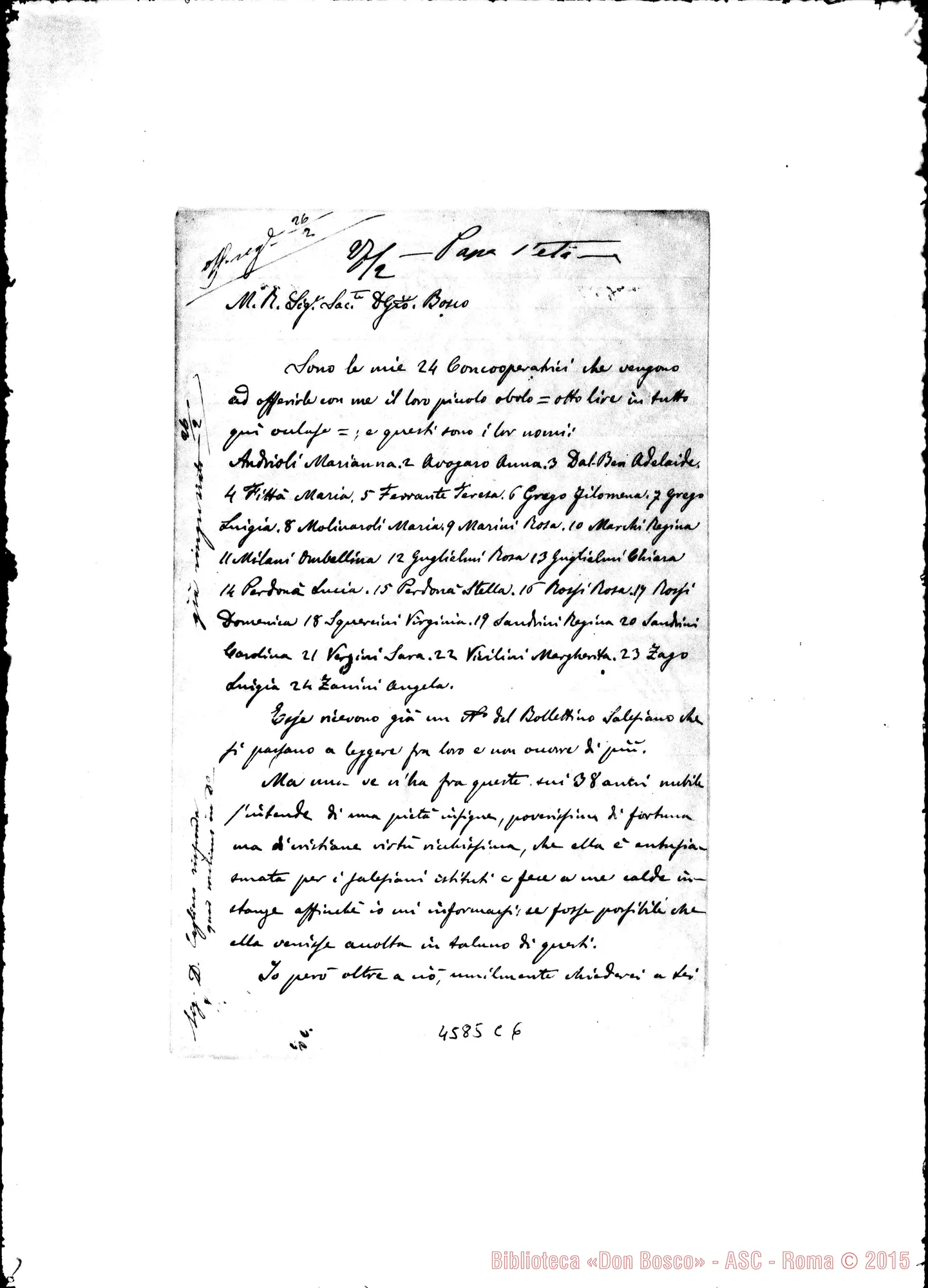 Fotogramma C 6 — Toffali Giuseppe, sac. Calderino, 21-02-1883. Domanda di ammissione alle F.M.A.