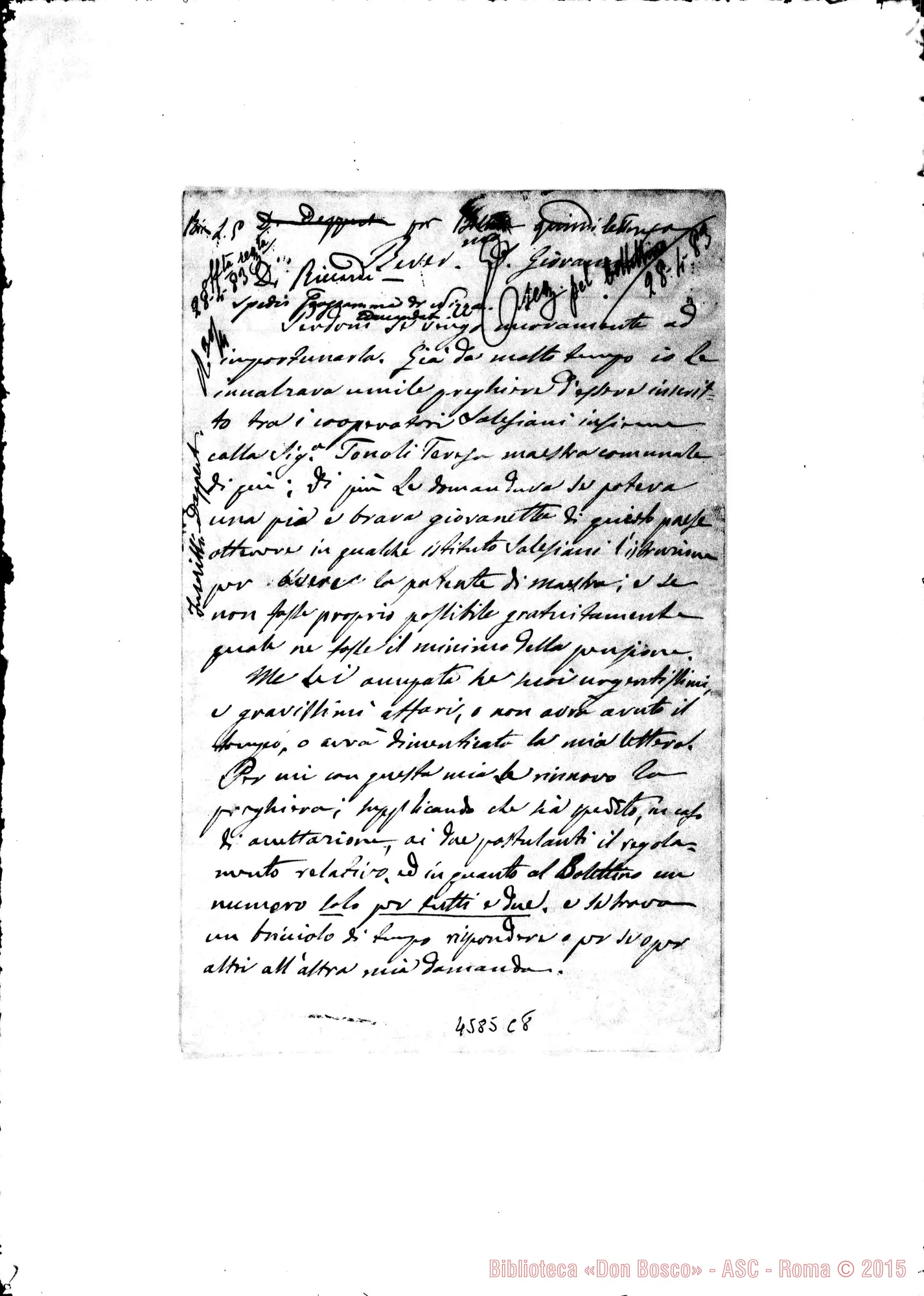 Fotogramma C 8 — Tommasi Gio. Batt., sac. San Pietro di Lavagno, 15-04-1883. Inscrivere una ragazza