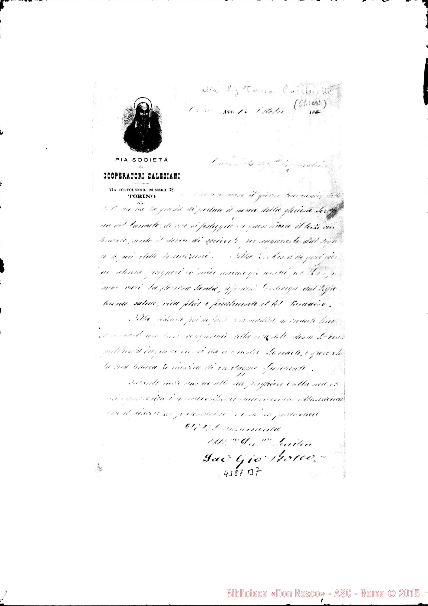 Fotogramma B 7 — Bosco Giovanni (San)-Cucchietti Teresa Torino, 12-10-1882. Ciclostilato