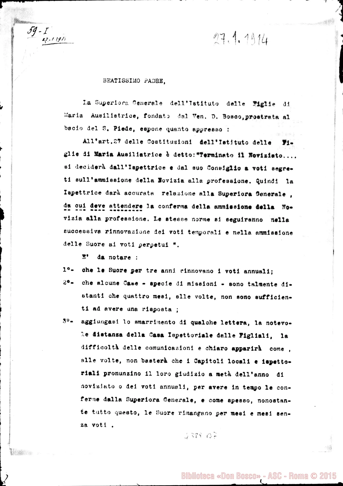 Fotogramma B 7 — Caggiano Ottavio, card. pref. dei Religiosi. Supplica al Papa, il 27-01-1914