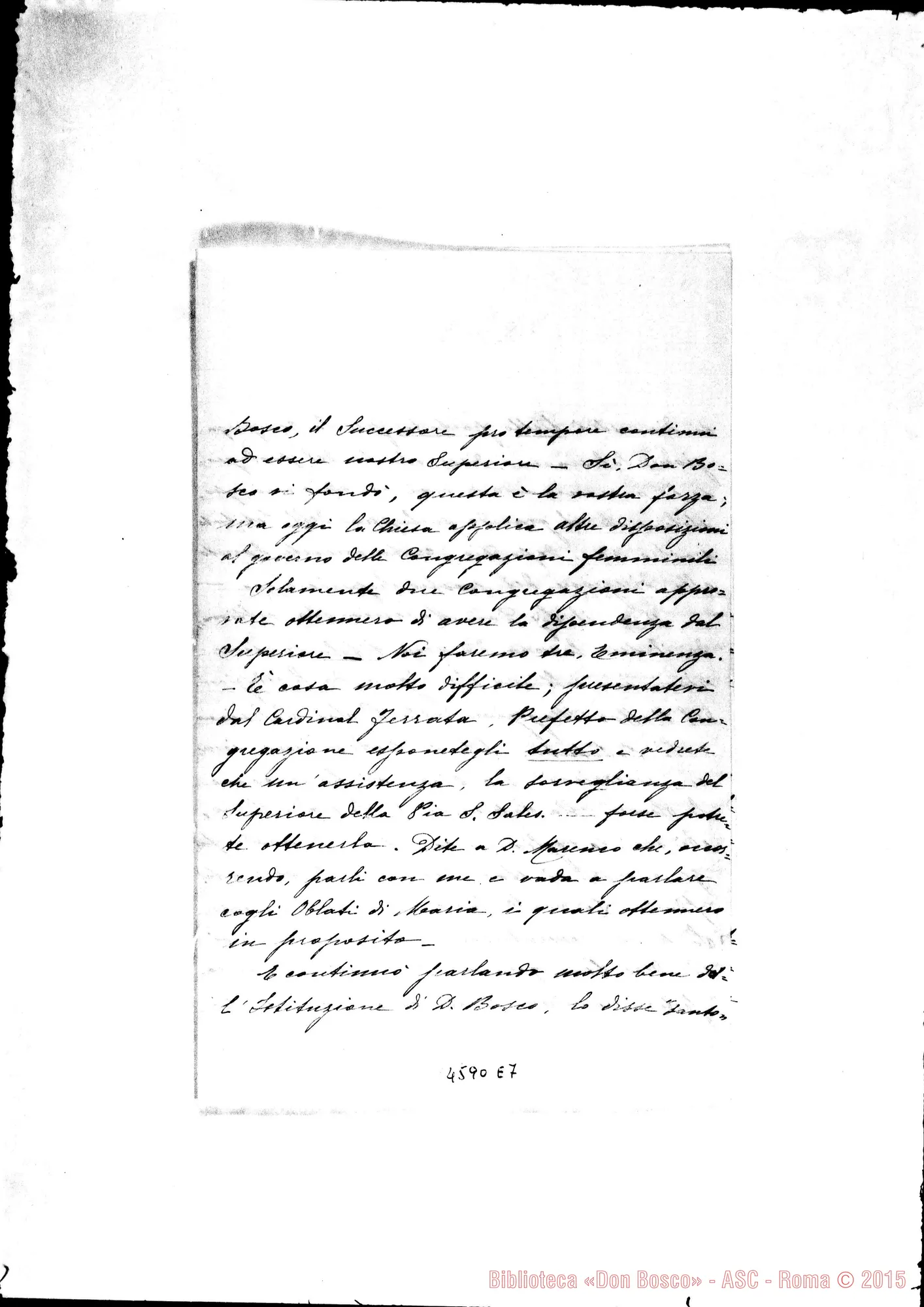 Fotogramma E 7 — « « -Rua Michele. Senza data. All. fogli sulla «Congr. des Filles de la Sagesse''