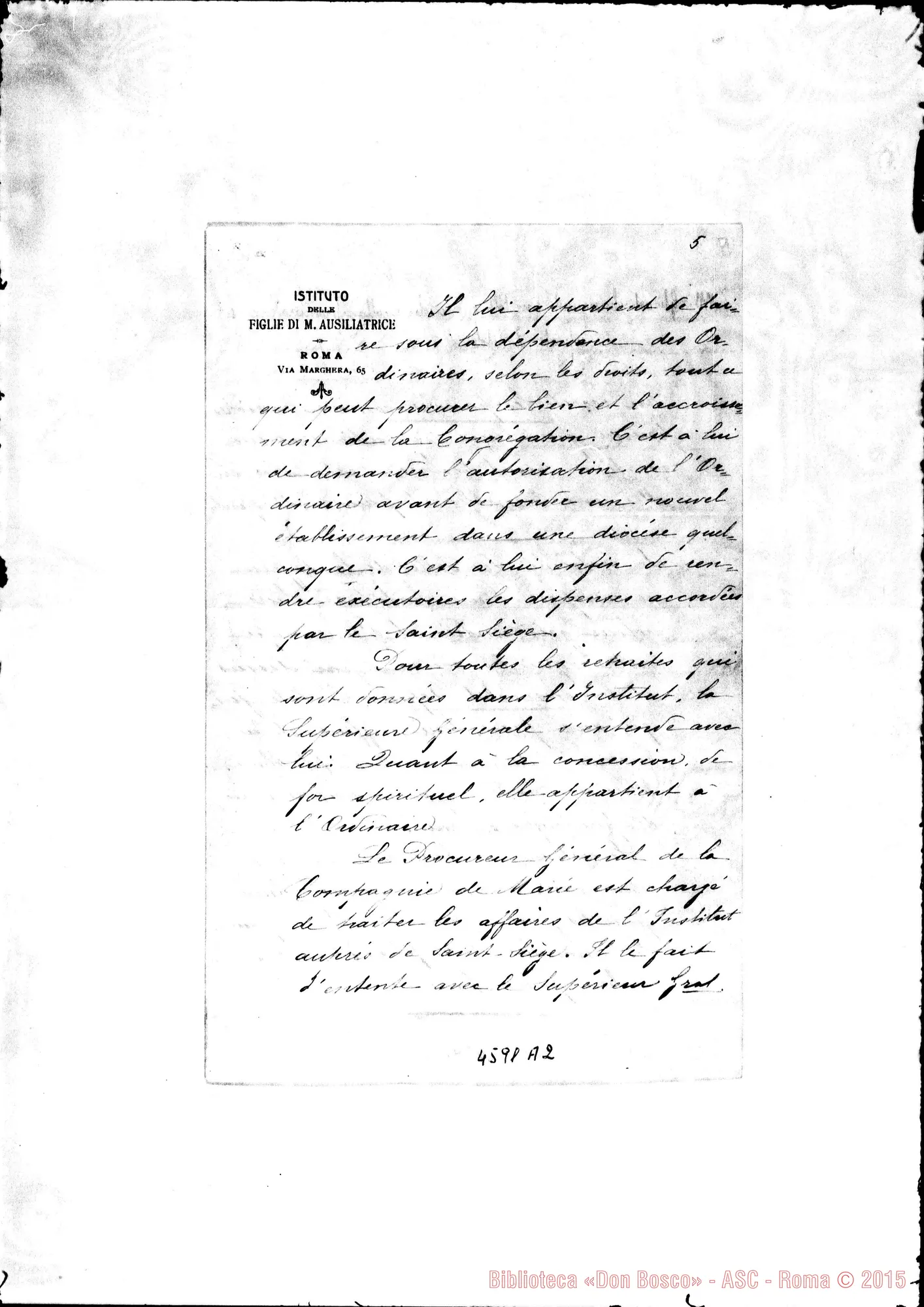 Fotogramma A 2 — « « -Rua Michele. Senza data. All. fogli sulla «Congr. des Filles de la Sagesse''