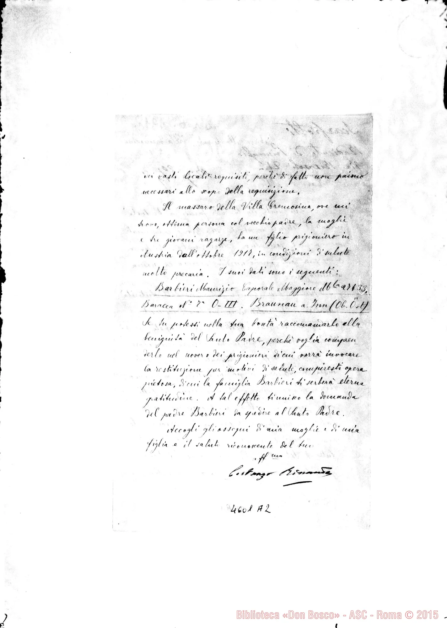 Fotogramma A 2 — Rinaudo Costanzo, SDB-Albera Paolo. Nizza Monf., 2-09-1918. All. corrispondenza circa la vertenza alPAutorità Civ. per restituzione dei locali requisiti
