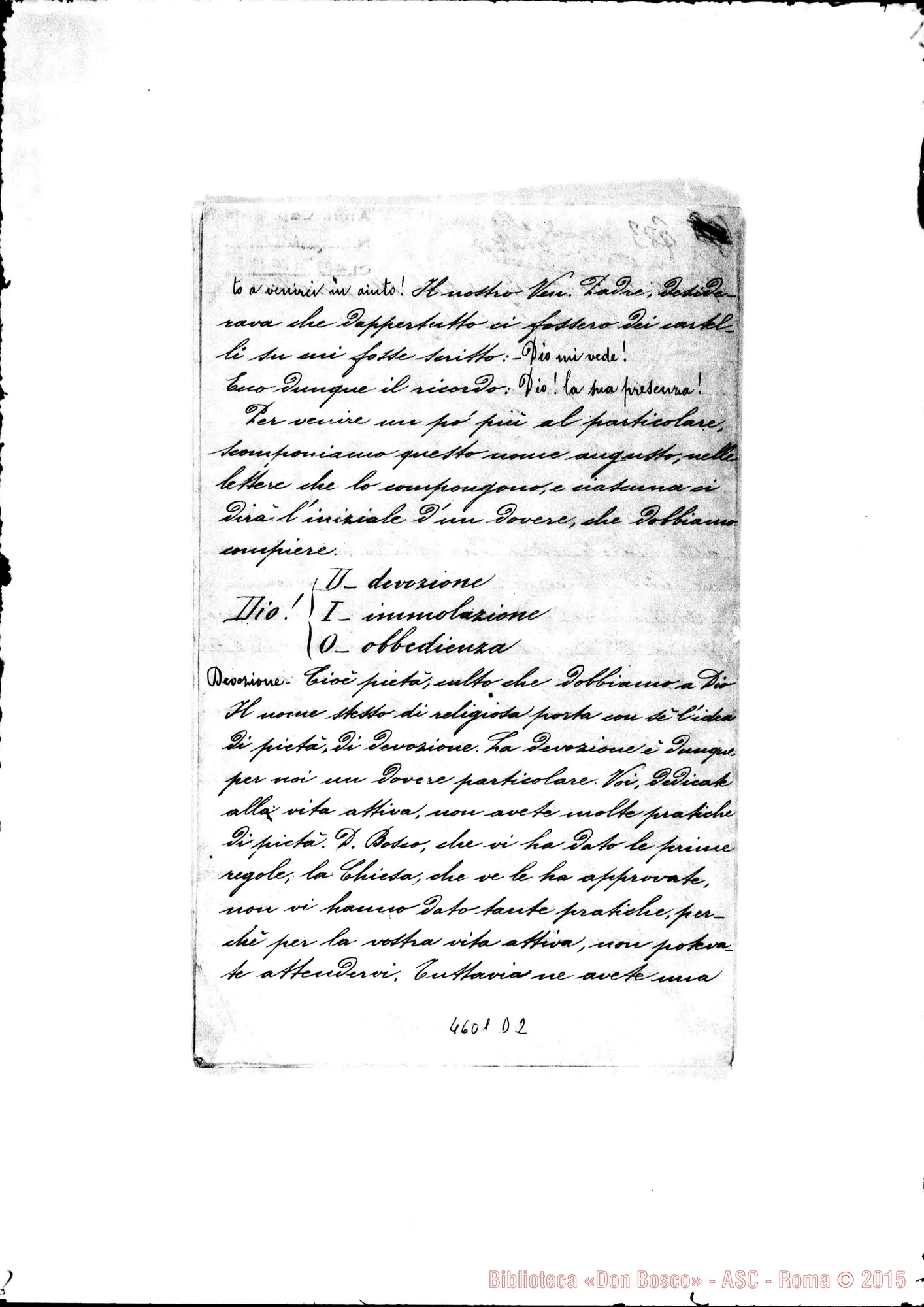 Fotogramma D 2 — « « : Ricordi di Don Rua negli Esercizi di Nizza alle Direttrici. Nizza Monf., 24-08-1908 Ms. allogr.