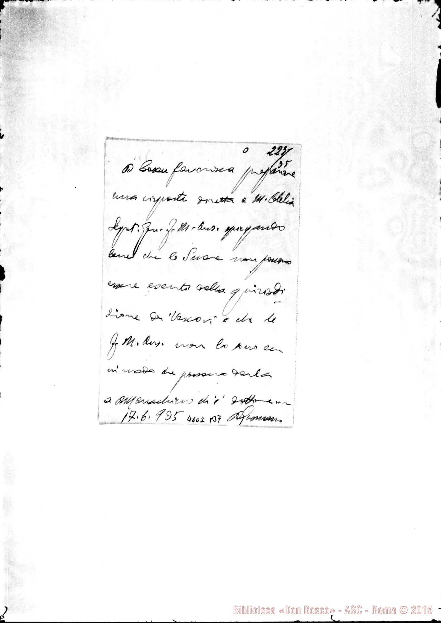 Fotogramma B 7 — Sorbone Angelica, suora-Genghini Clelia, suora. Lima, 17-05-1935. All.: nota di D. Gusmano 17-06-1935 E copia della lett. di D. Cossu A Sr. Genghini 18-06-1935
