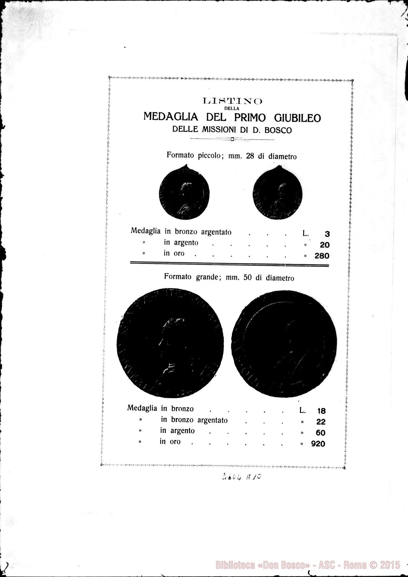 Fotogramma A 10 — « « : Giubileo Missionario Salesiano. Stampato, 1925