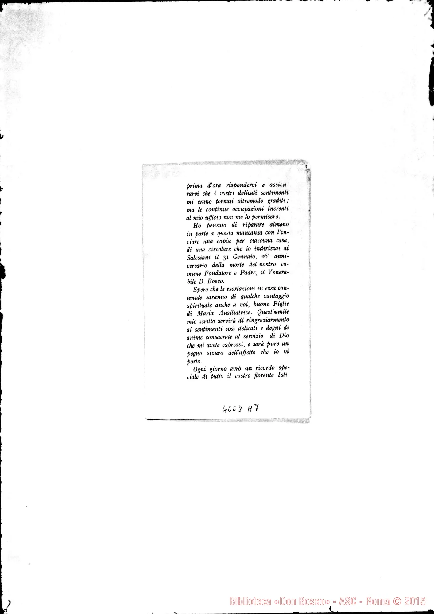 Fotogramma A 7 — 02-02-1914: Ringrazia degli auguri. Promette copia della circolare ai Salesiani, datata il 31-01-1914