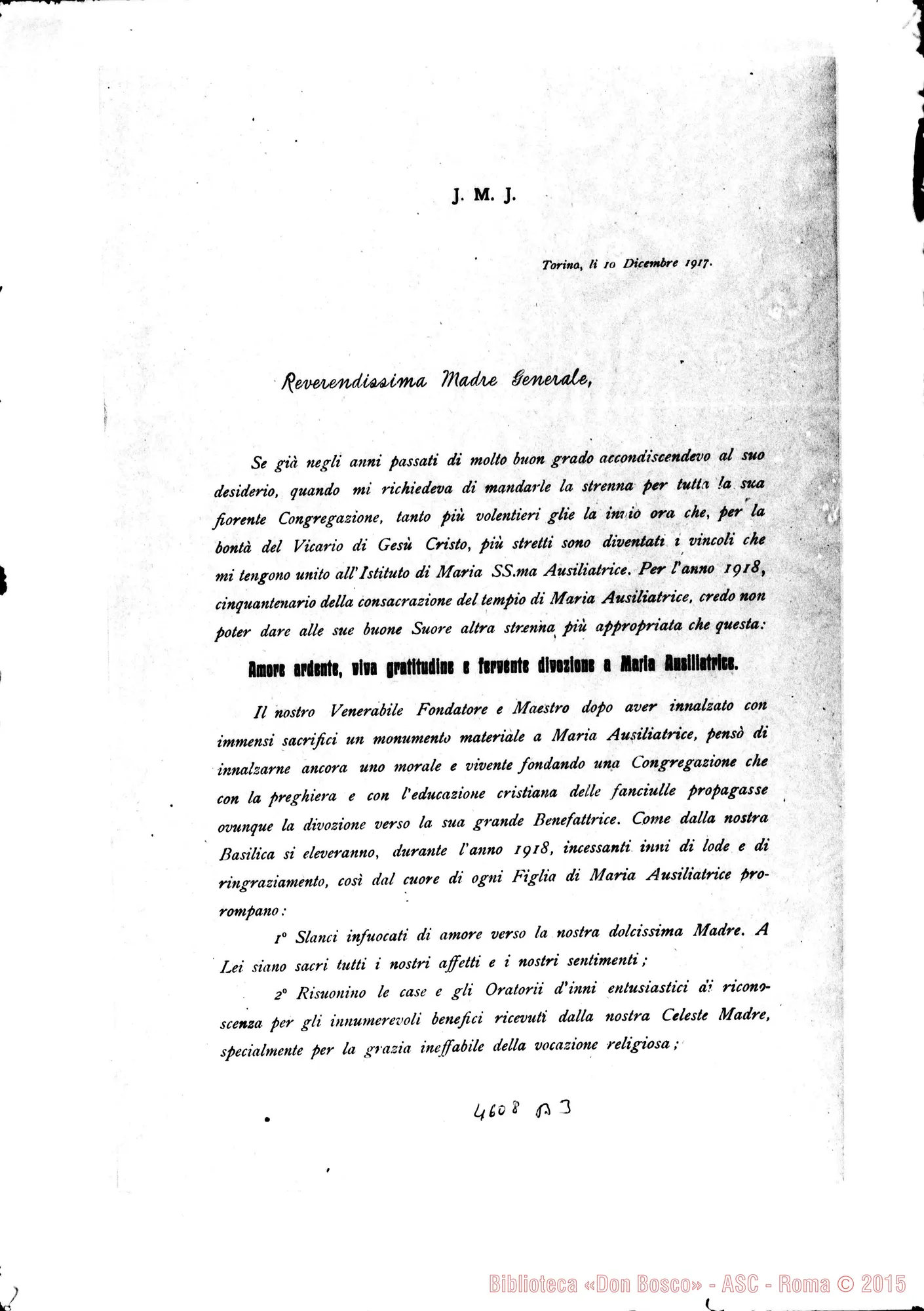 Fotogramma B 3 — 10-12-1917: Strenna: «Amore ardente, viva gratitudine E fervente divozione A Maria Ausiliatrice»