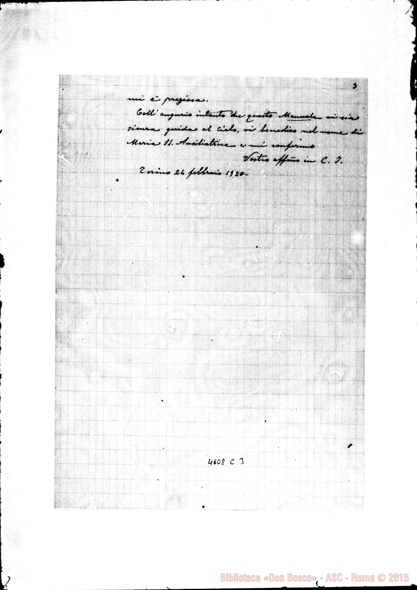 Fotogramma C 3 — 24-02-1920: Prefazione alle Pratiche di Pietà. Ms. del Sig. Balestra
