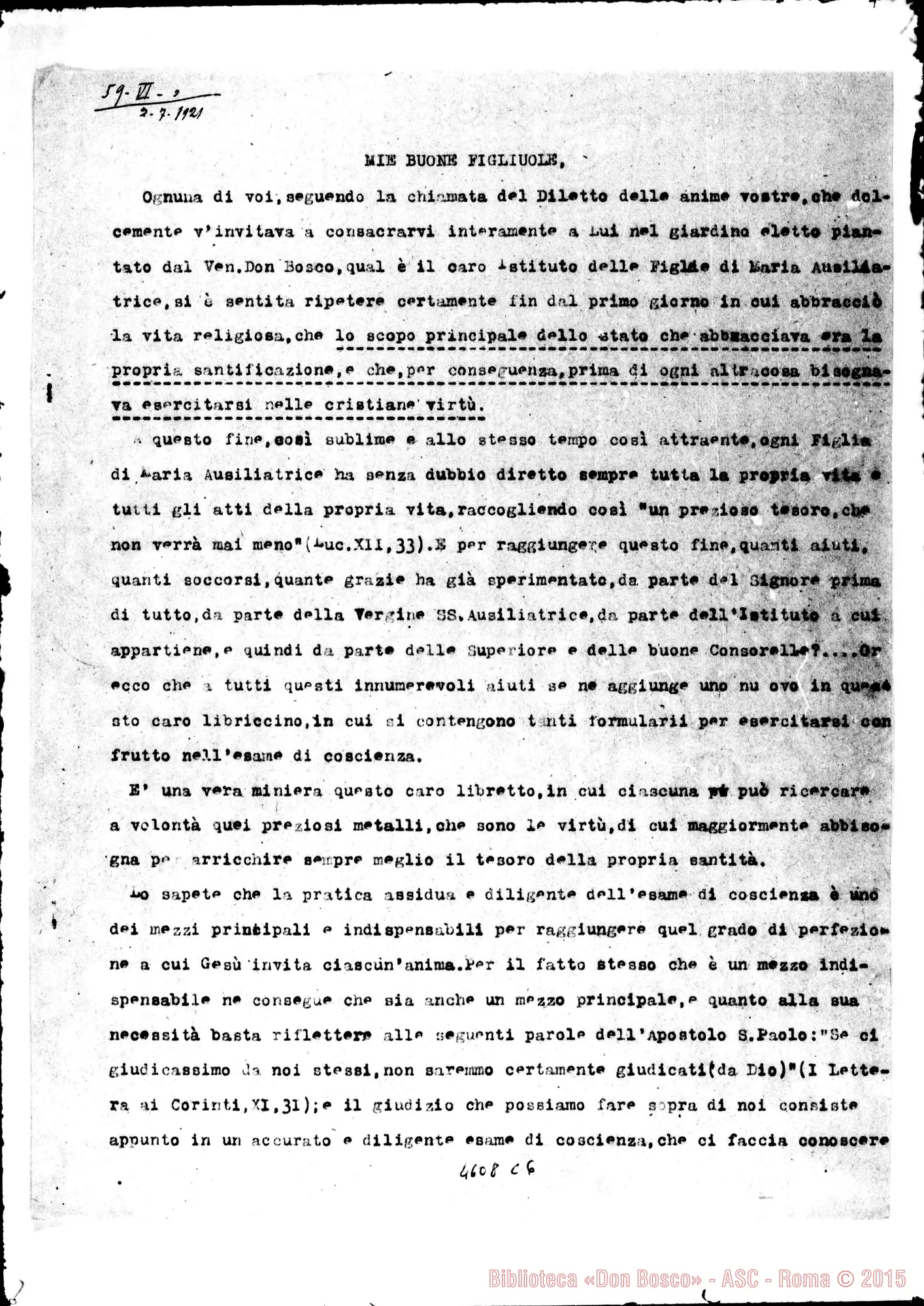 Fotogramma C 6 — 02-07-1921: Sull’Esame di coscienza. Dattiloscritto