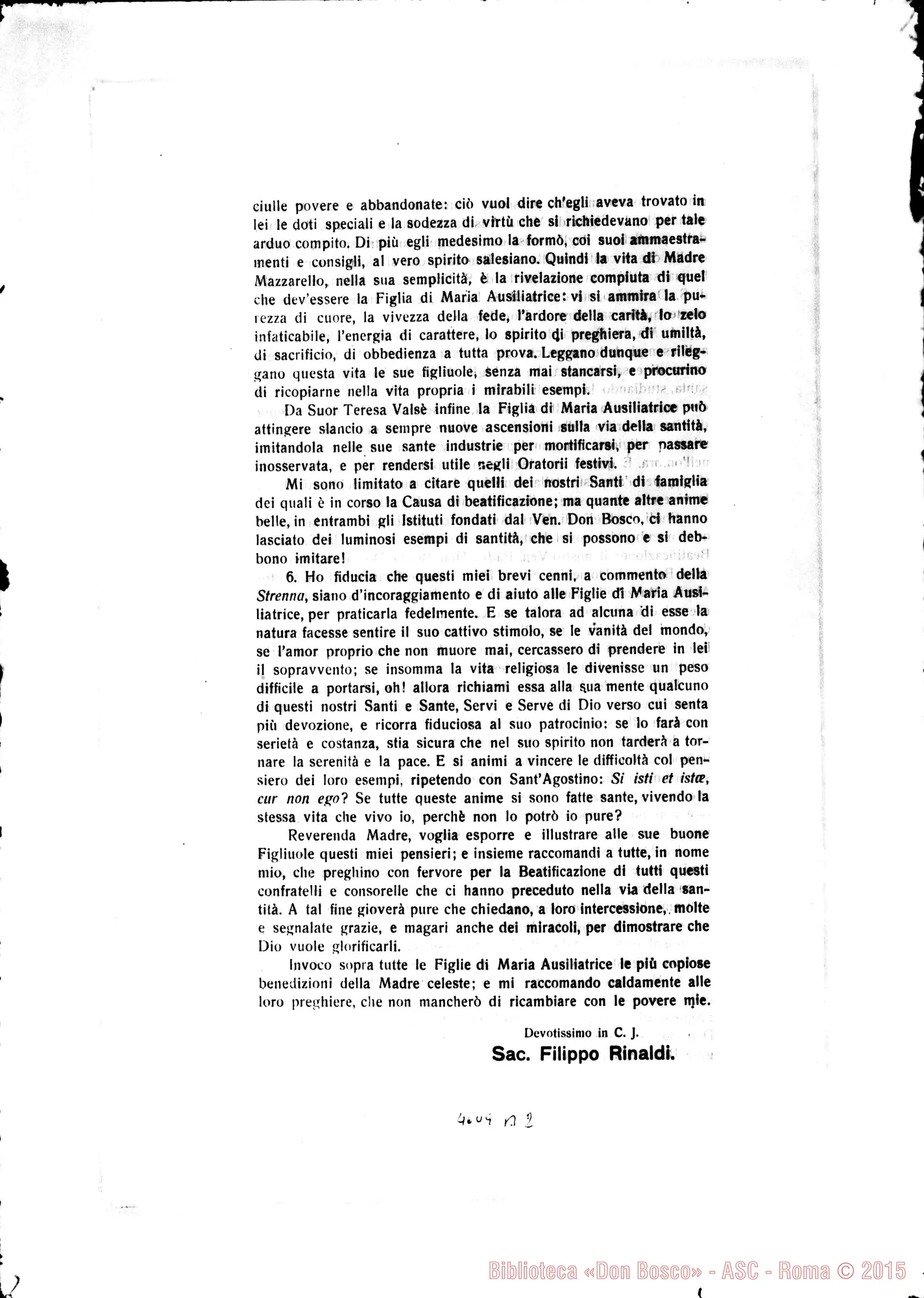 Fotogramma B 2 — 21-11-1926: Strenna: «Imitare i Santi, E particolarmente i Salesiani E le F.M.A. che sono morti in fama di Santità»
