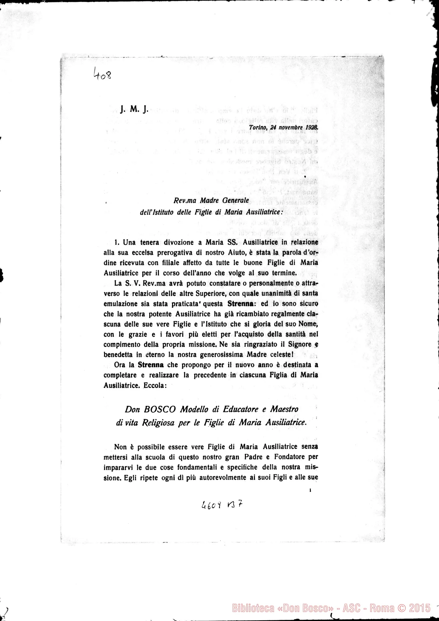 Fotogramma B 7 — 24-11-1928: Strenna: «Don Bosco Maestro di Educatore E Maestro di vita religiosa per le F.M.A.»