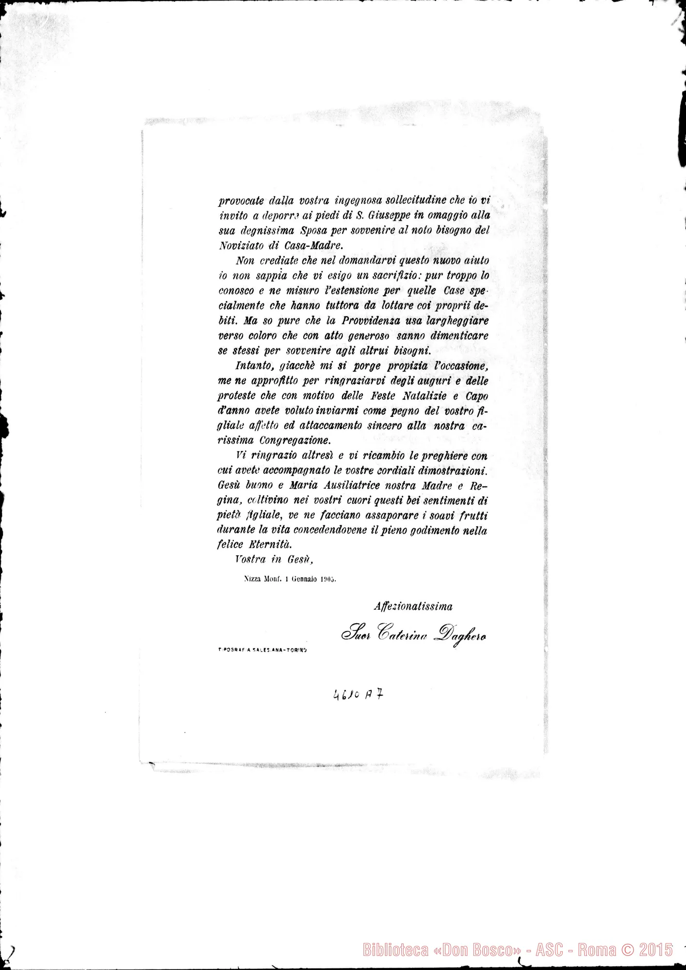 Fotogramma A 7 — 01-01-1905: Ringrazia del contributo ed invita ad un’altra offerta