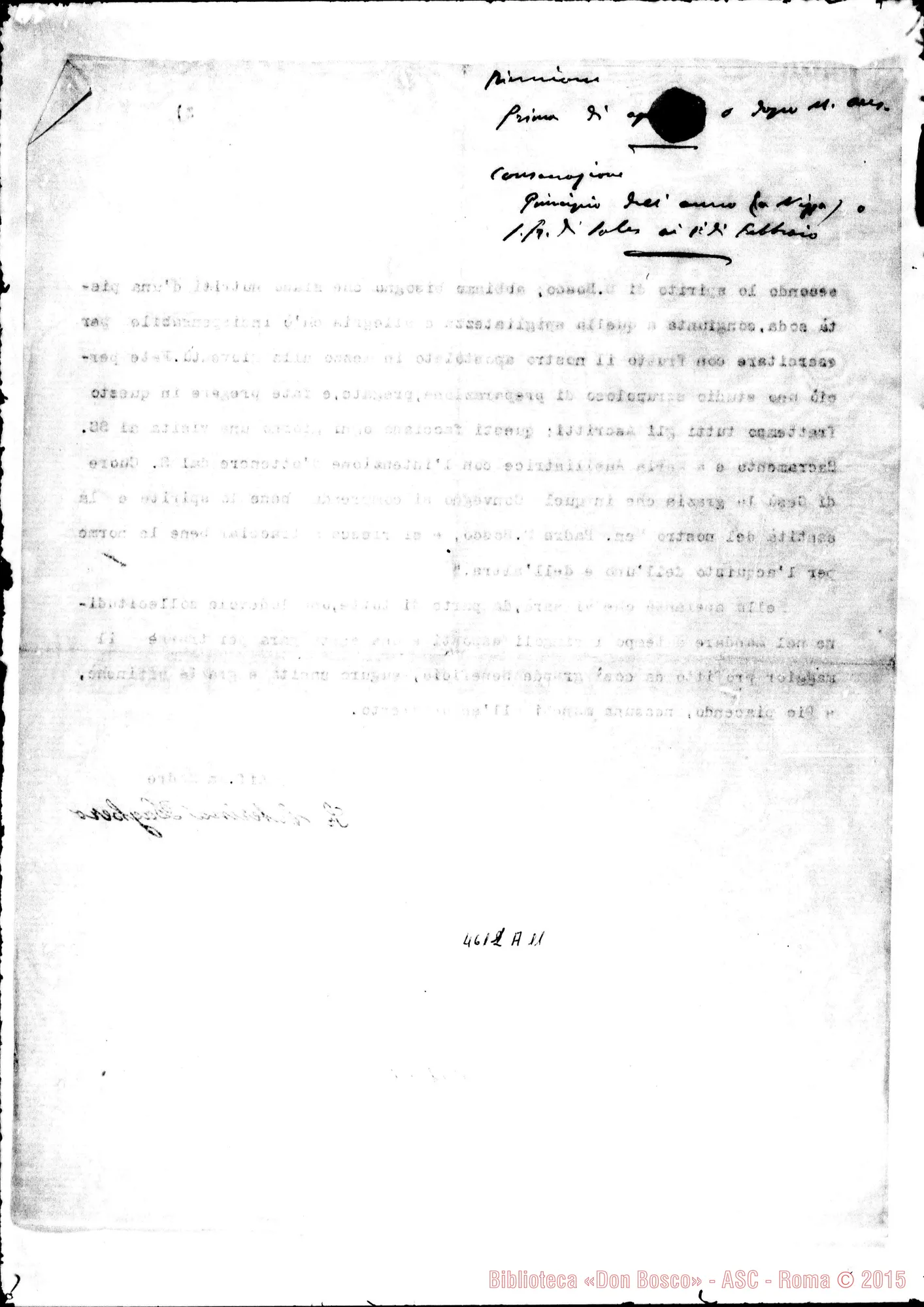 Fotogramma A 11 — 15-02-1924: Norme pratiche per un unico indirizzo dei Noviziati. Dattiloscritto con autogr.