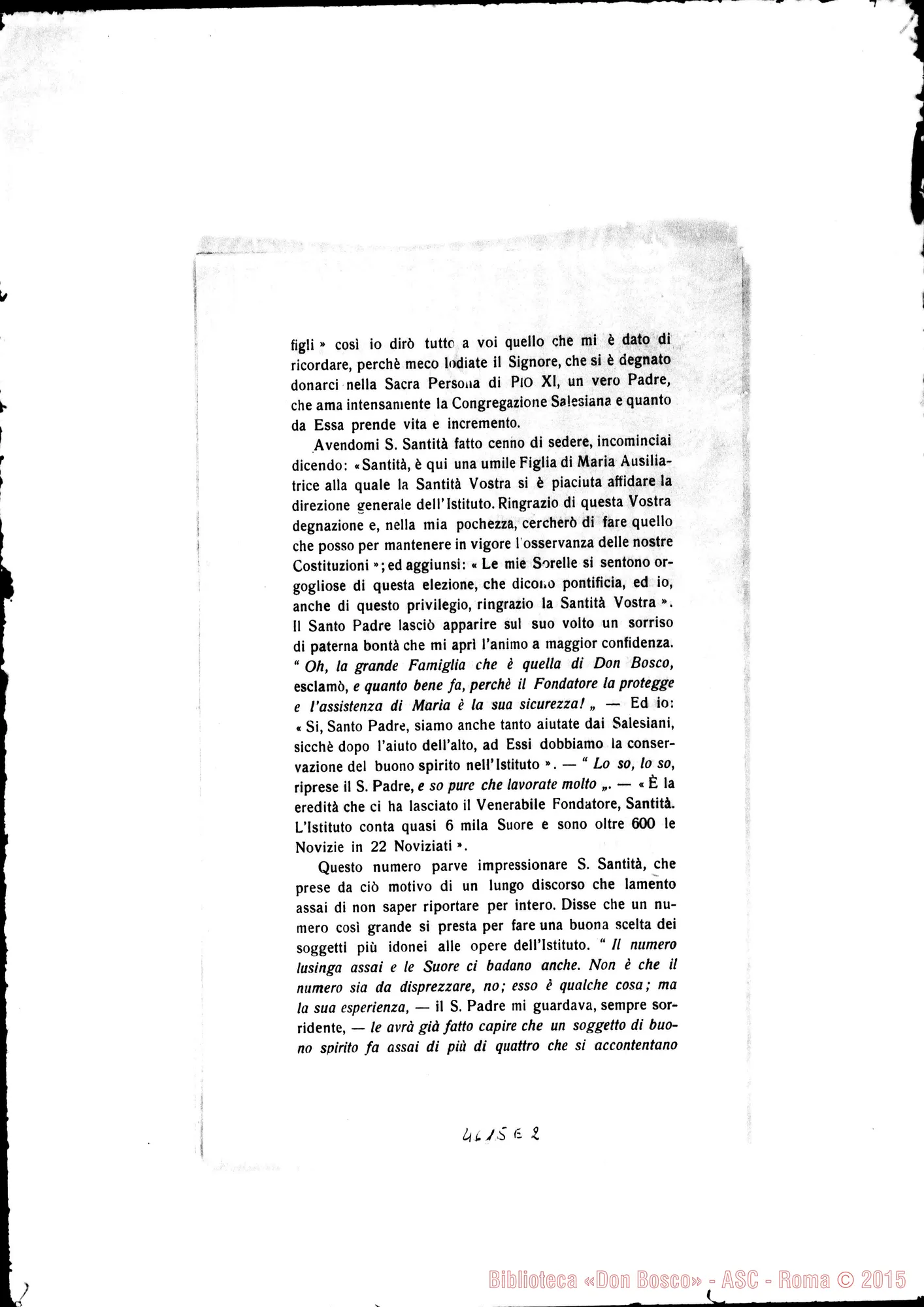 Fotogramma E 2 — 24-01-1925: Udienza con il Papa: ne dà notizia