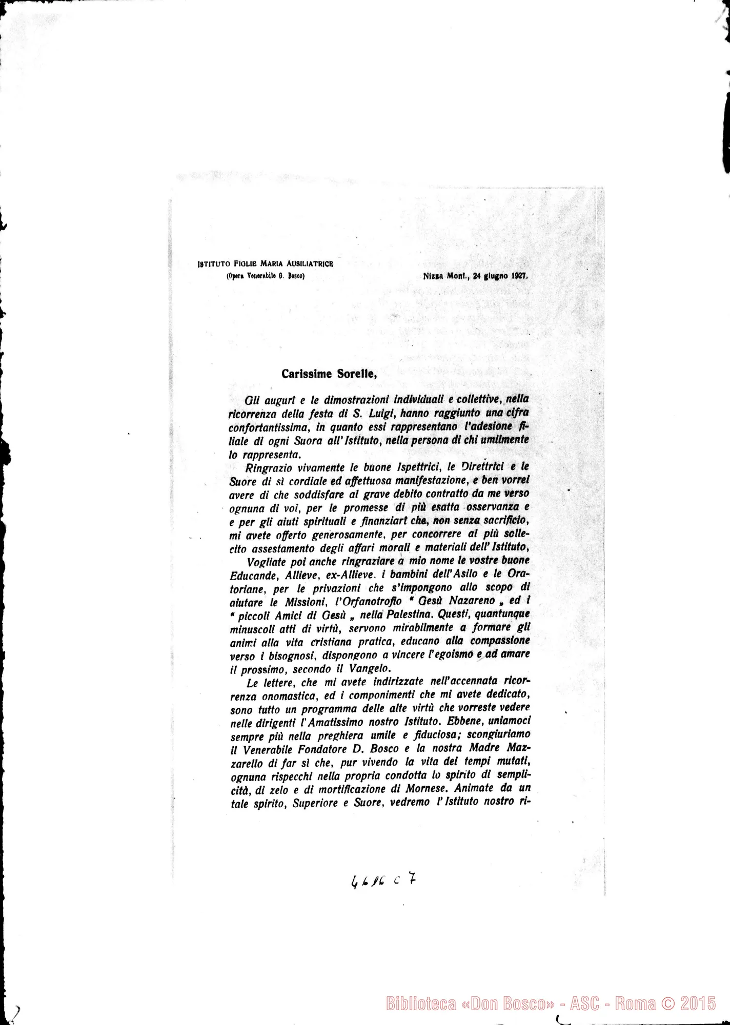 Fotogramma C 7 — 24-06-1927: Ringrazia degli auguri ed omaggi ricevuti