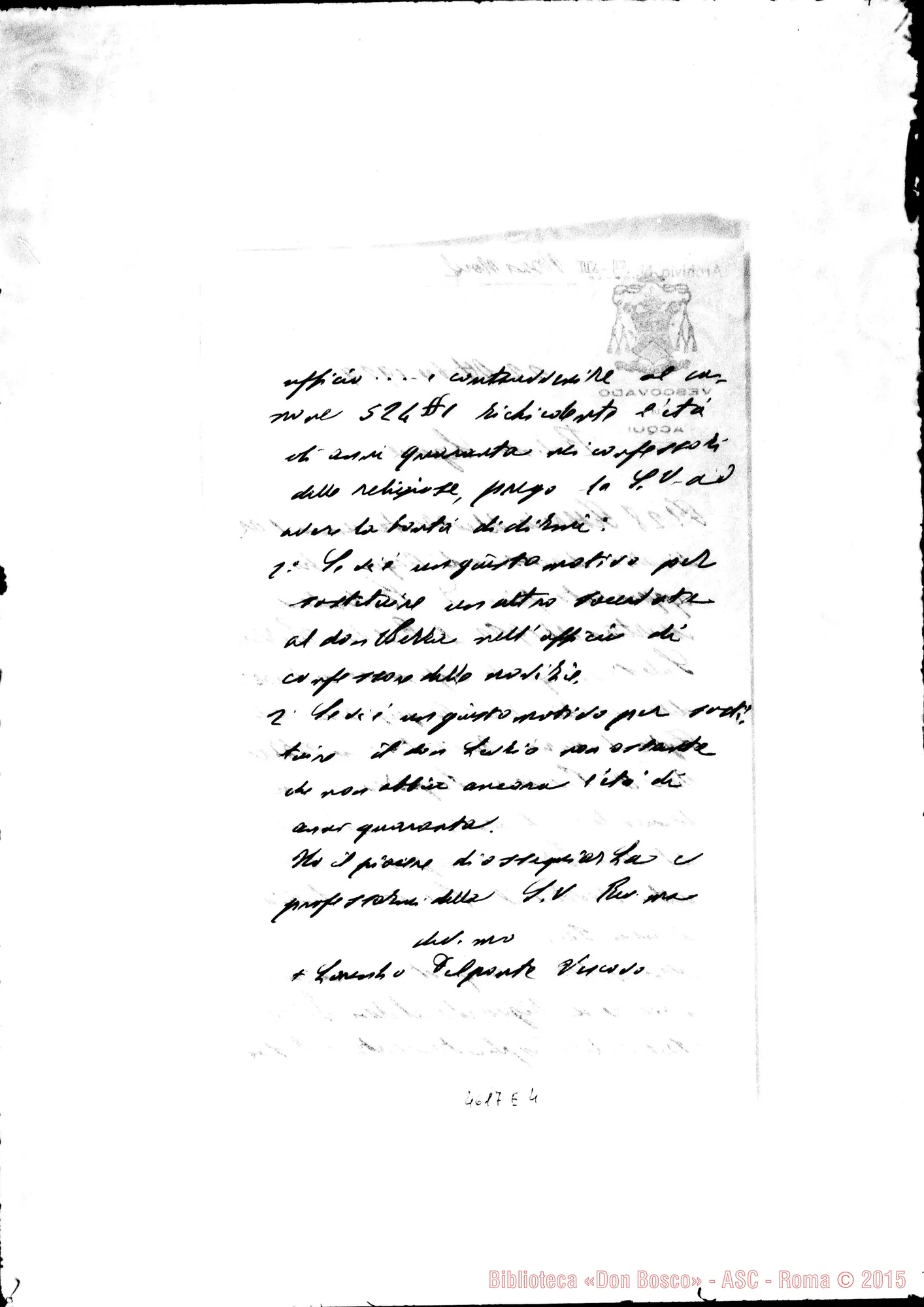 Fotogramma E 4 — Delponte Lorenzo, vesc.-Rev.mo Signore. Acqui, 22-10-1929
