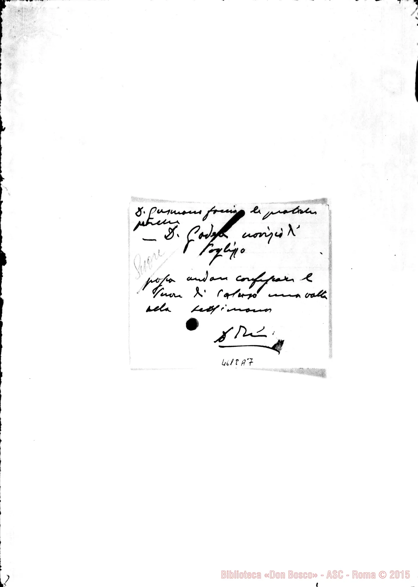 Fotogramma A 7 — Ivrea: Matteo Filipello, vesc.-Filippo Rinaldi. Ivrea, 23-10-1923 Biglietto autogr. Rinaldi