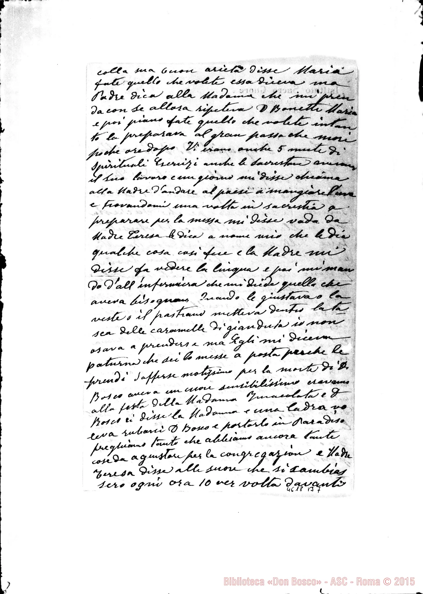 Fotogramma B 7 — Testimonianza: Boccalatte Luigina, suora: Cenni biografici di D. Bonetti. Trino Vercellese, 28-10-1929
