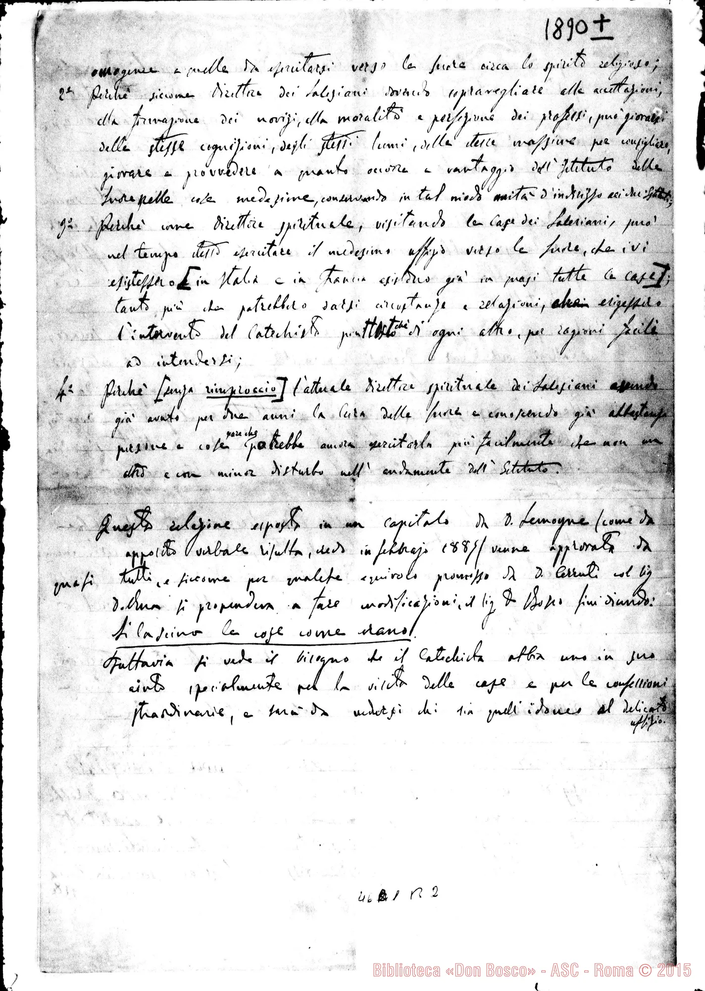Fotogramma B 2 — Bonetti-Capitolo Superiore. Senza data. Ms. di D. Bonetti: osservazioni circa la direzione delle Suore