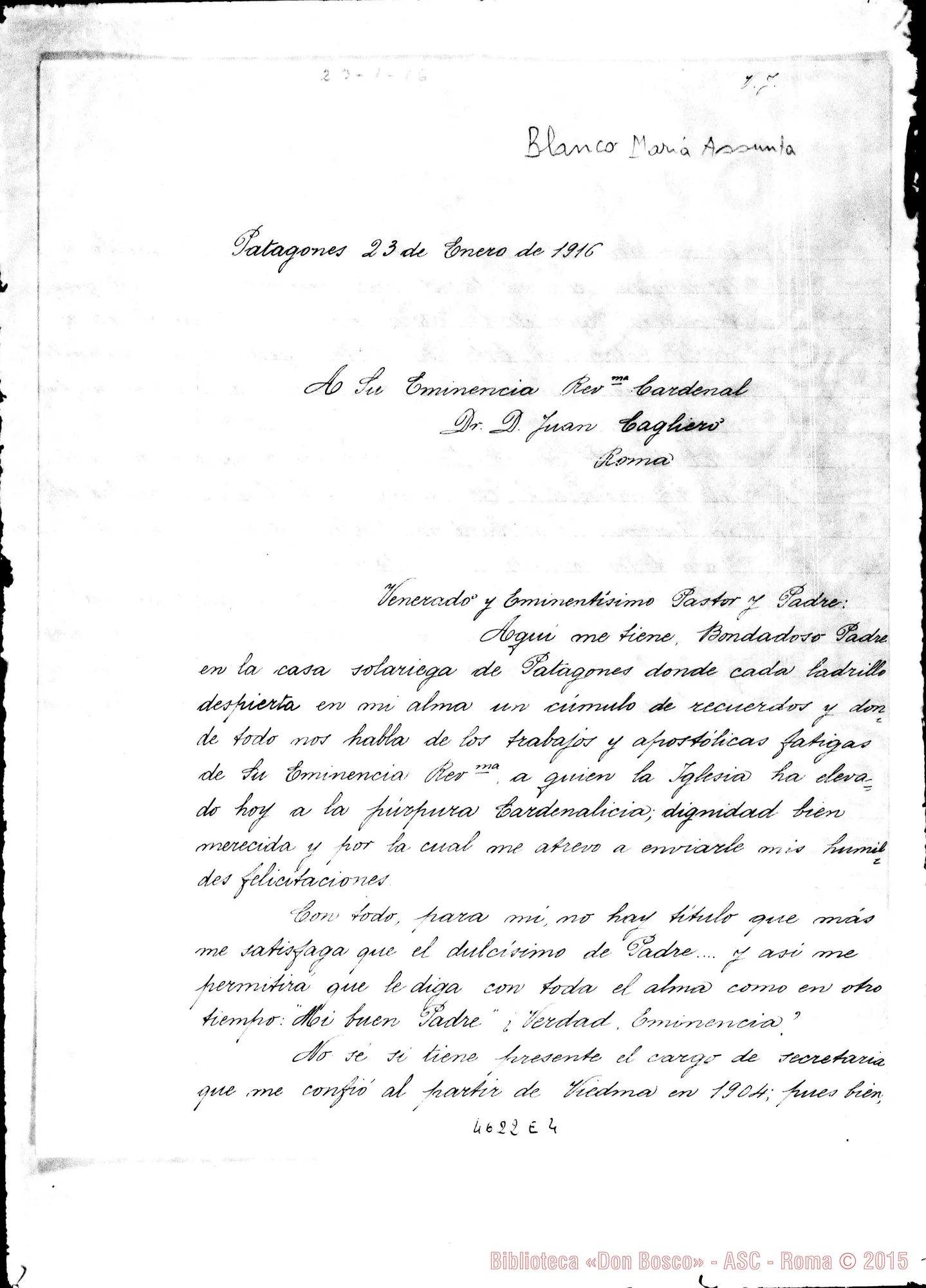 Fotogramma E 4 — Bianco Maria Assunta-Cagliero, mons. Patagones, 23-01-1916