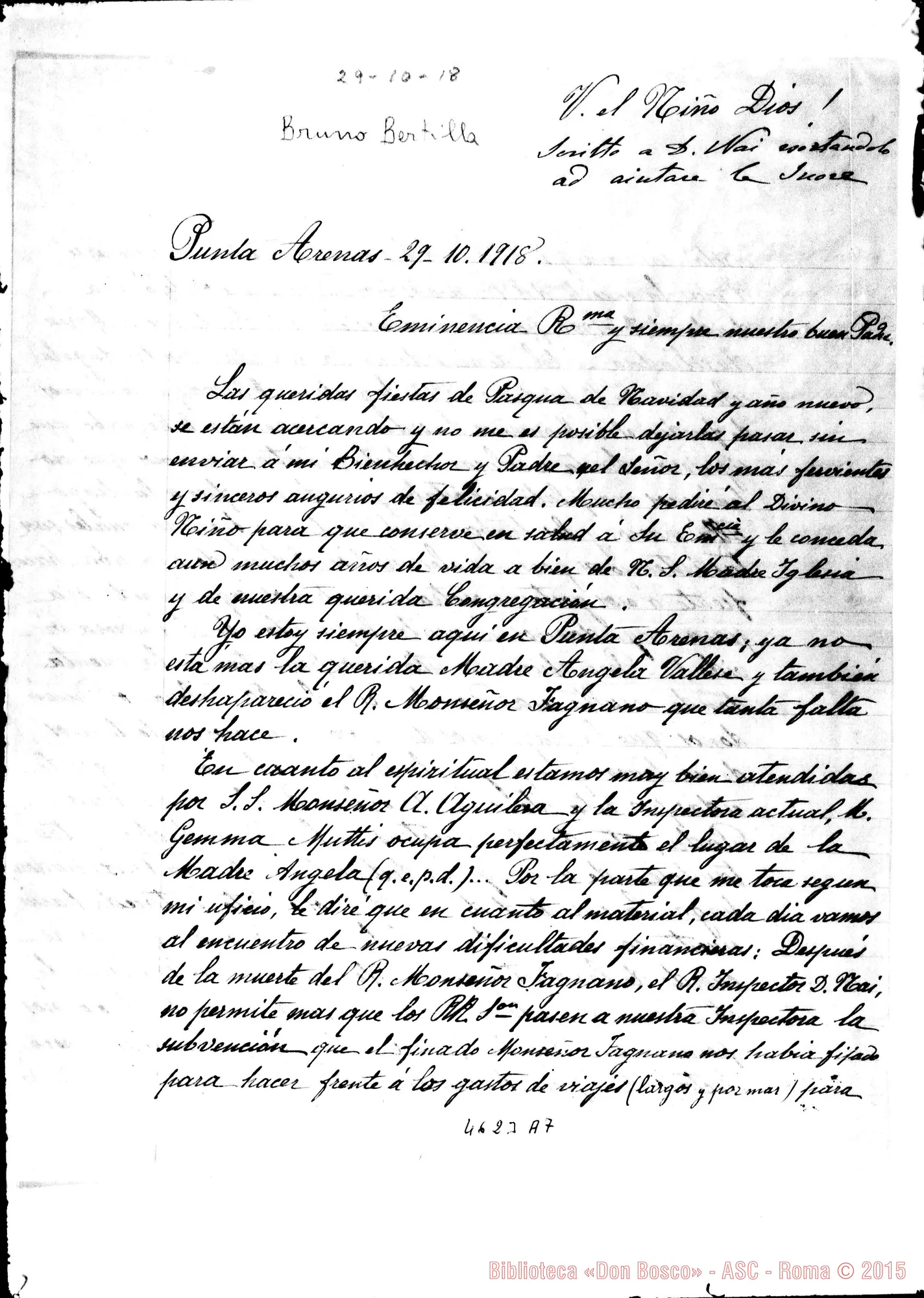 Fotogramma A 7 — Bertilla Bruno-Cagliero, mons. Puntarenas, 29-10-1918