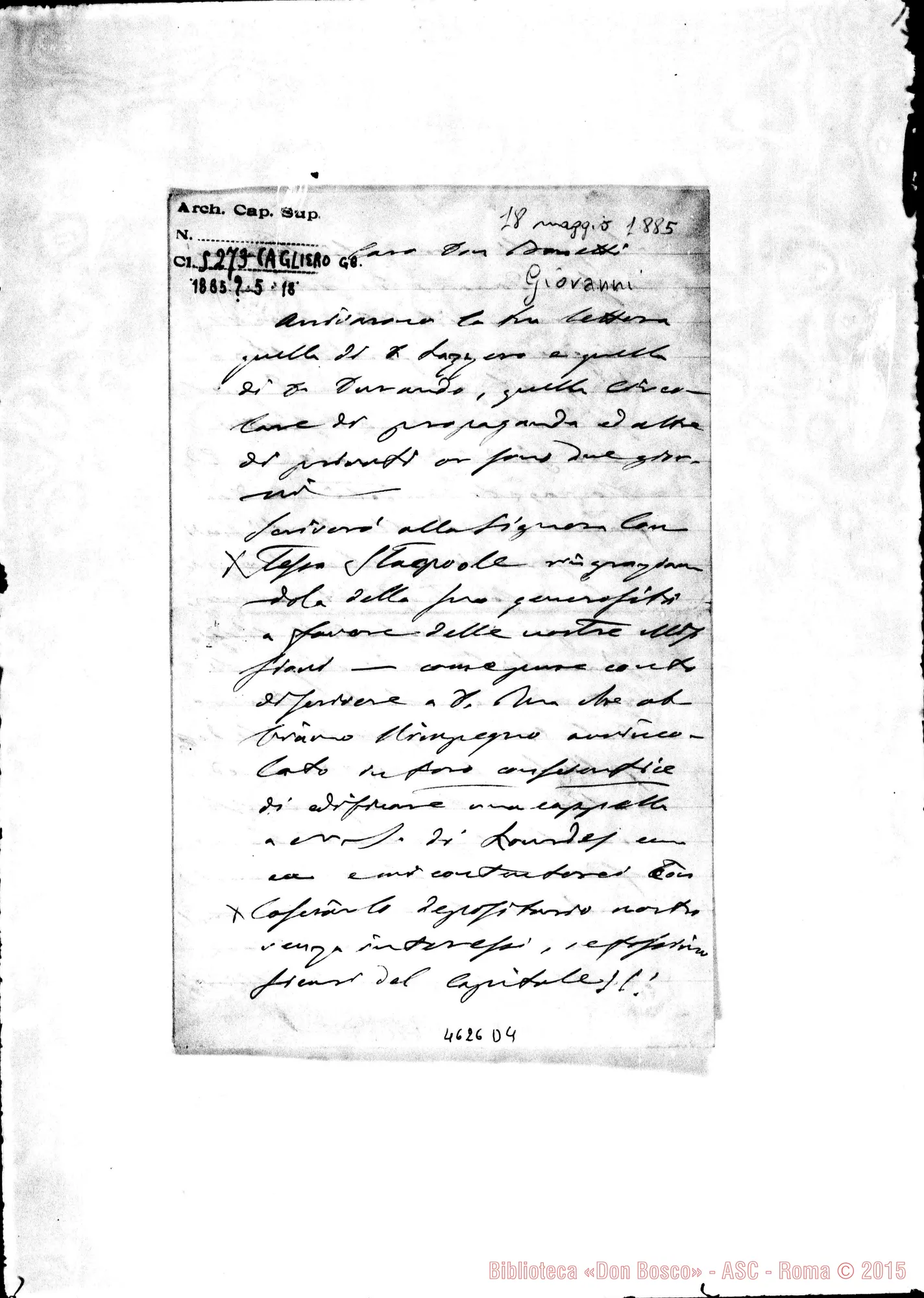 Fotogramma D 4 — Cagliero Giovanni, mons.-Bonetti. Buenos Aires, 18-05-1885