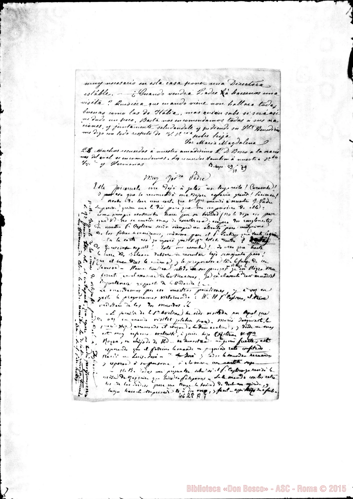 Fotogramma A 7 — « « « « Buenos A., 29-10-1879. Scritta nella lett. di Sr. Maria Magdalena A D. Costamagna