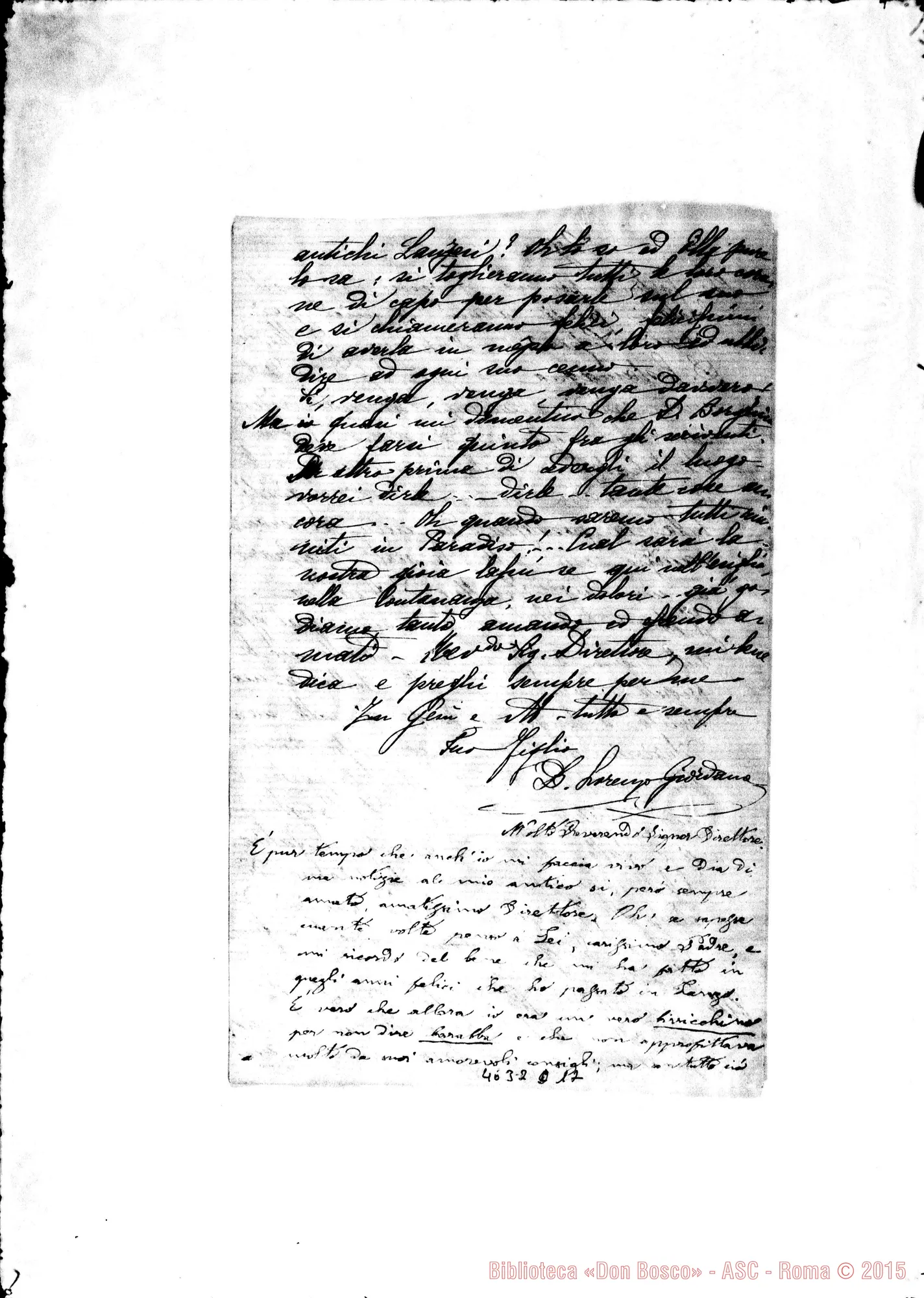Fotogramma D 12 — « « « « Villa Colón, 12-01-1883. Seguono lett. A D. Lemoyne di: Tomatis D., Lasagna L., Giordano L., Borghino M.