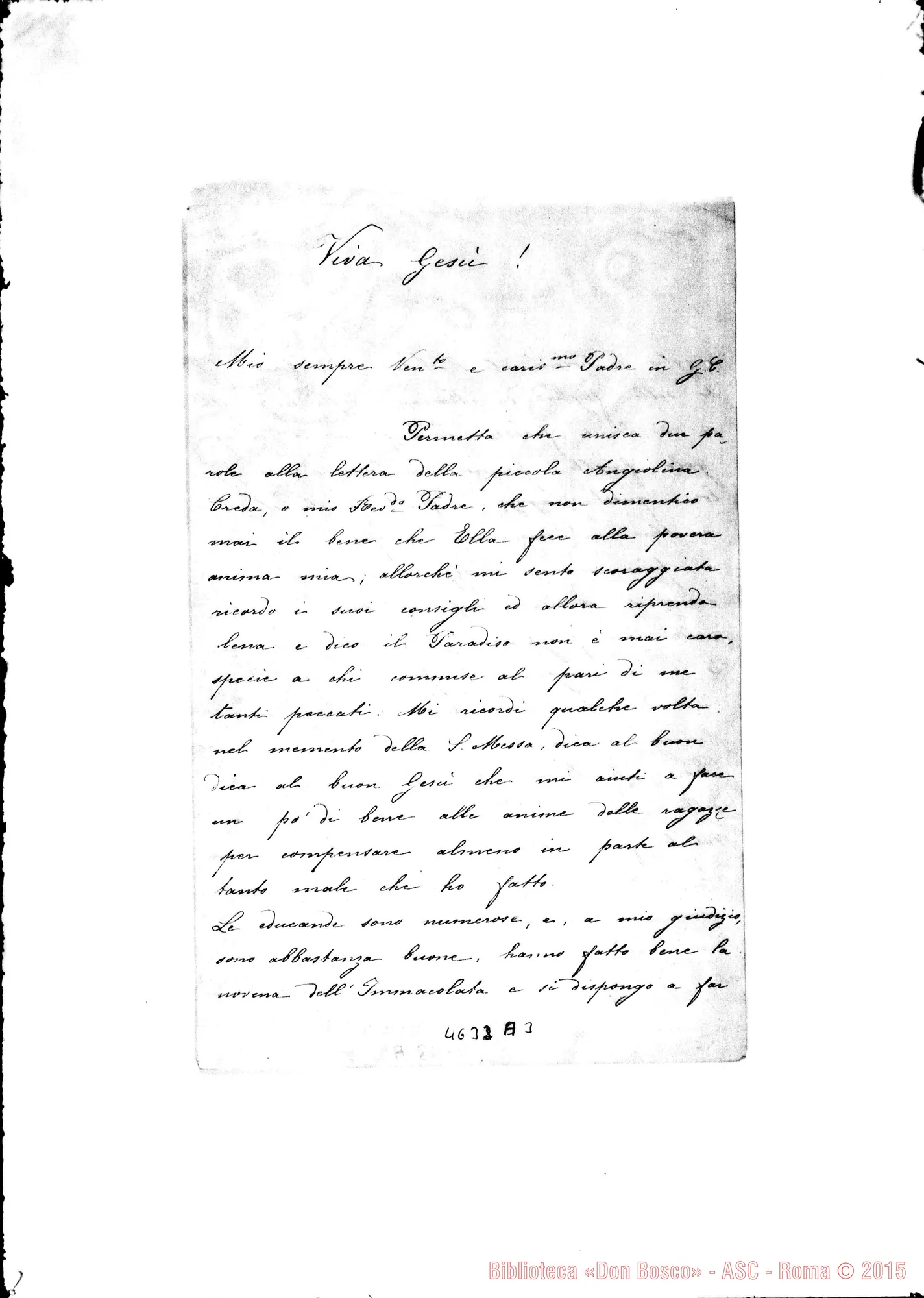Fotogramma A 3 — Mosca Emilia, suora-Lemoyne Gio. Battista. S. d. All. alla lett. di Sr. Angiolina Lemoyne