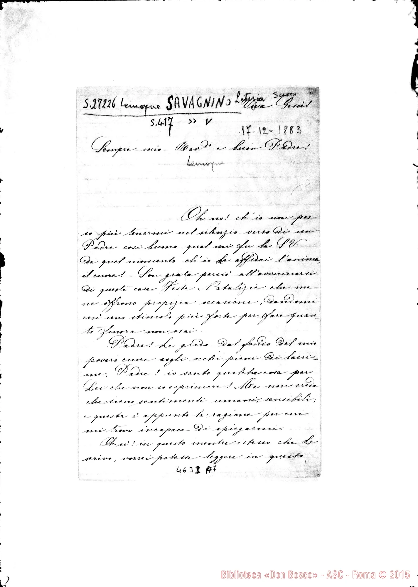 Fotogramma A 7 — Lavagnino Letizia, suor-Lemoyne Gio. Batt.. Nizza Monf., 17-12-1883