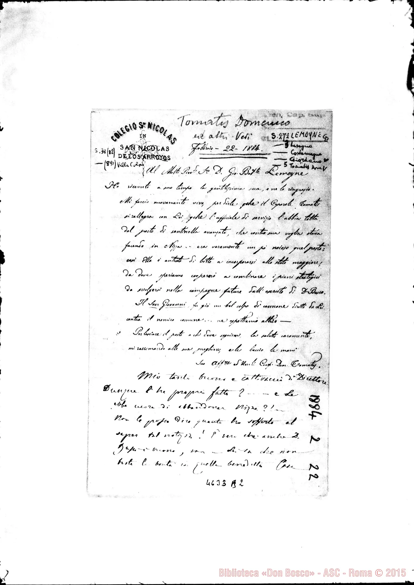 Fotogramma B 2 — Tomatis Domenico, ed altri- « « S. Nicolás, 22-02-1884