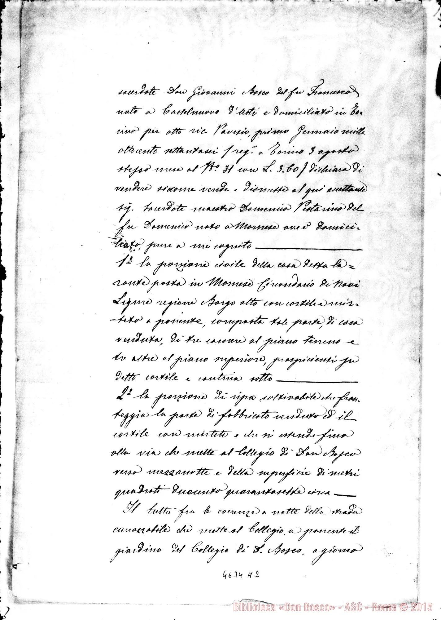 Fotogramma A 2 — Bosco Giovanni: vendita di stabili A D. Pestarino. Torino, 30-10-1880