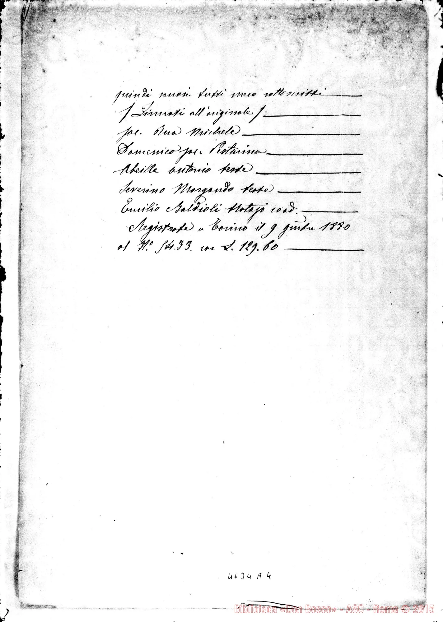 Fotogramma A 4 — Bosco Giovanni: vendita di stabili A D. Pestarino. Torino, 30-10-1880