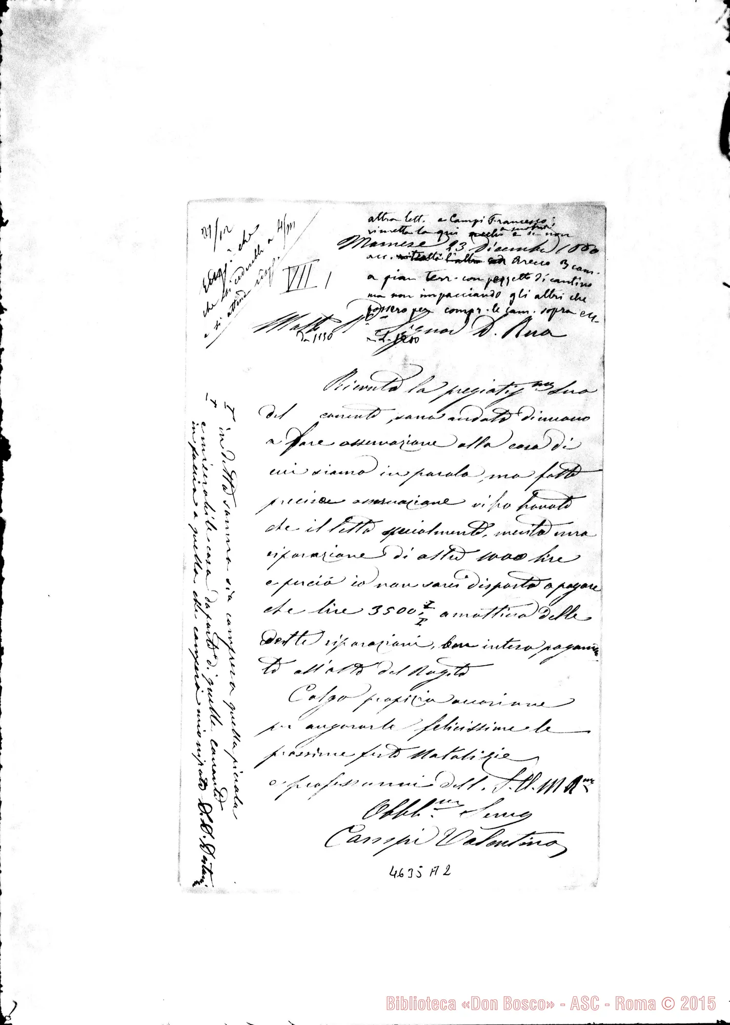 Fotogramma A 2 — « « « « Mornese, 23-12-1880 Autogr. Rua