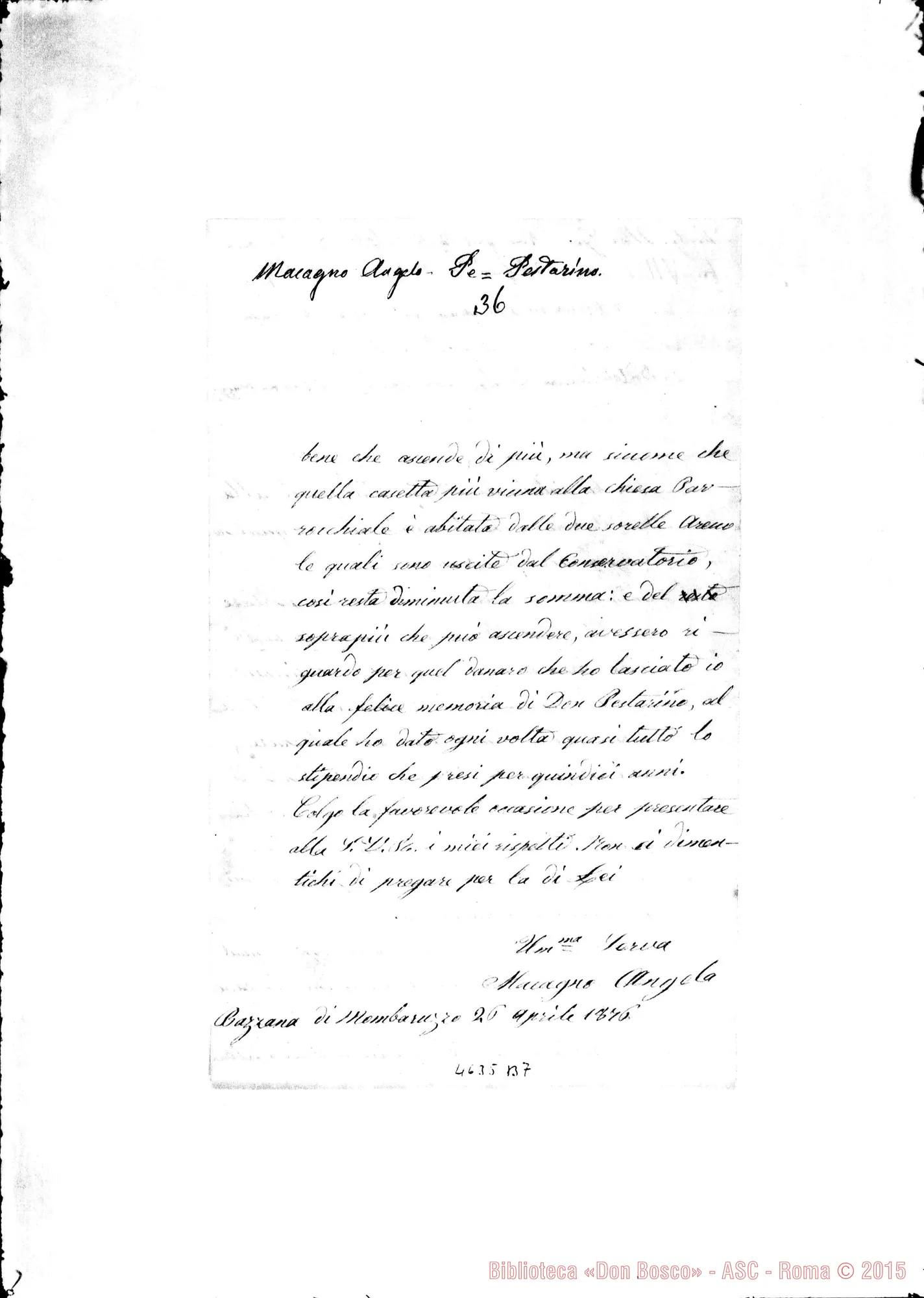 Fotogramma B 7 — « « -Rua Michele. Bazzana di Mombaruzzo, 26-04-1876 Autogr. Rua