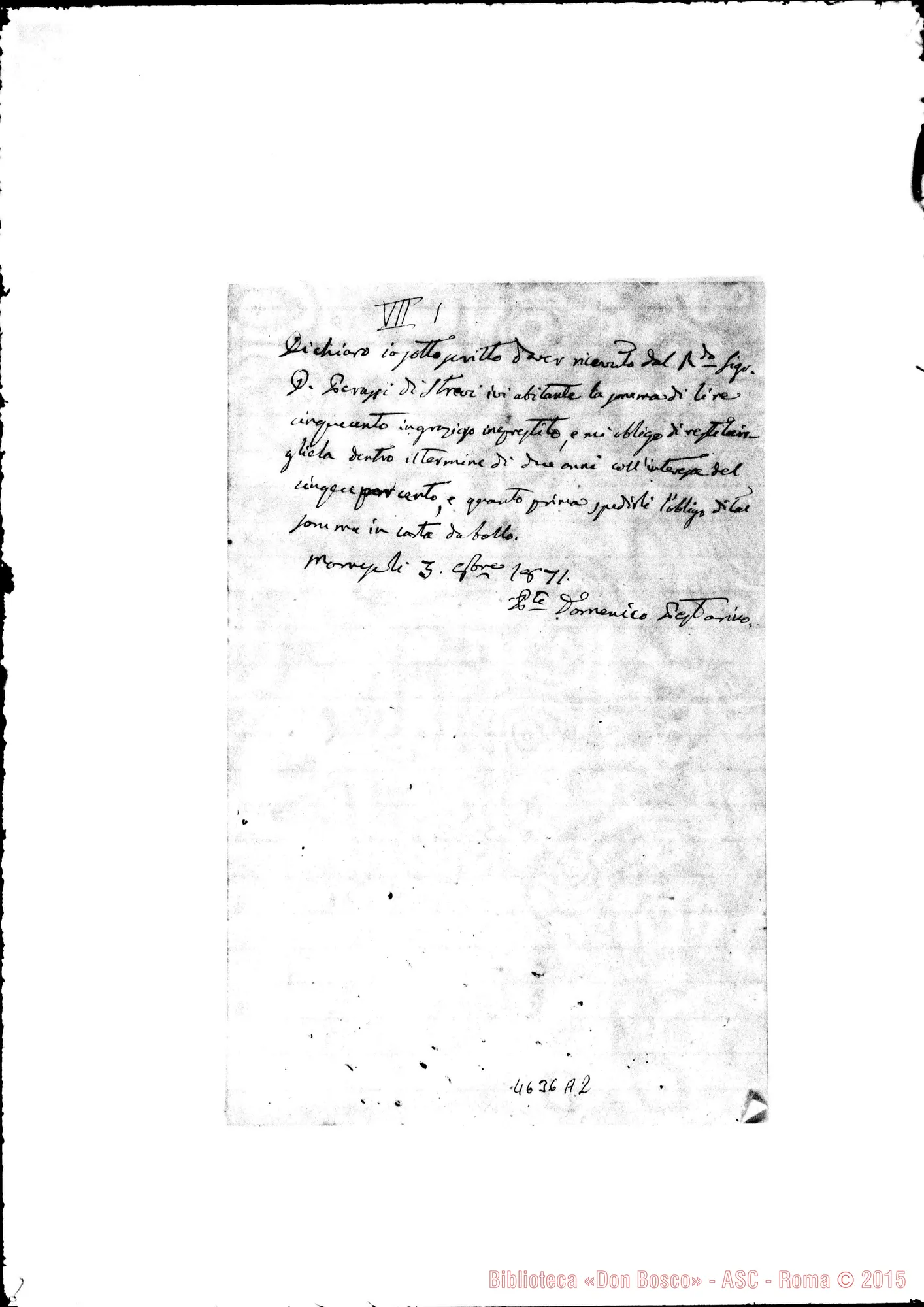 Fotogramma A 2 — « « -Perazzi Antonio. Mornese, 3-10-1871