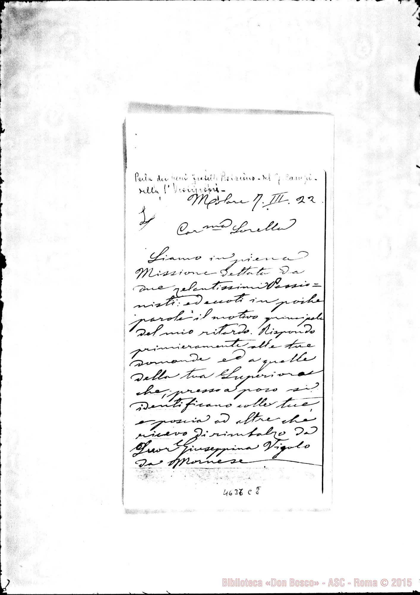 Fotogramma C 8 — « « « « Molare, 7-03-1922 Fotocopia